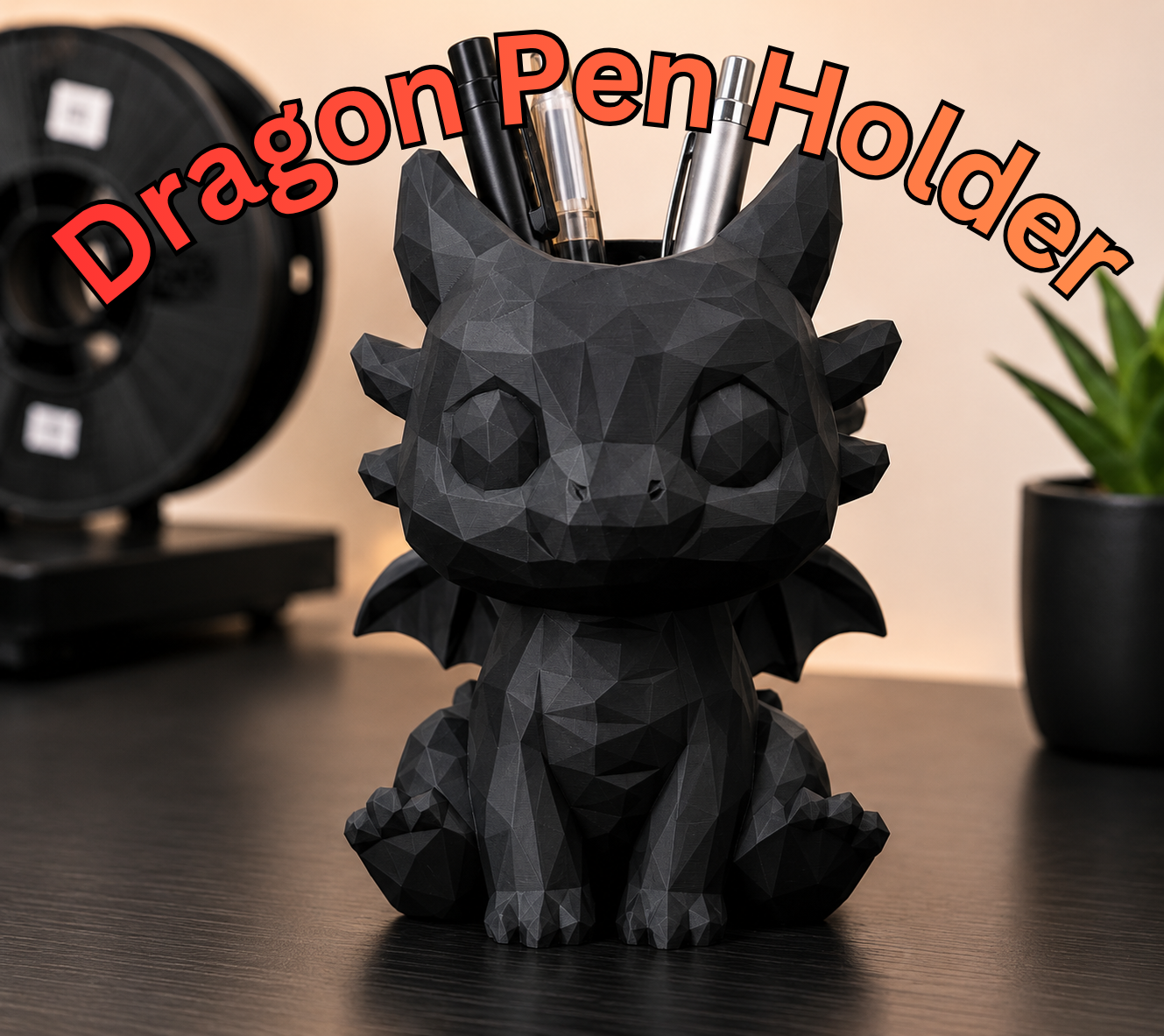 Cute Low Poly Dragon Pen Holder