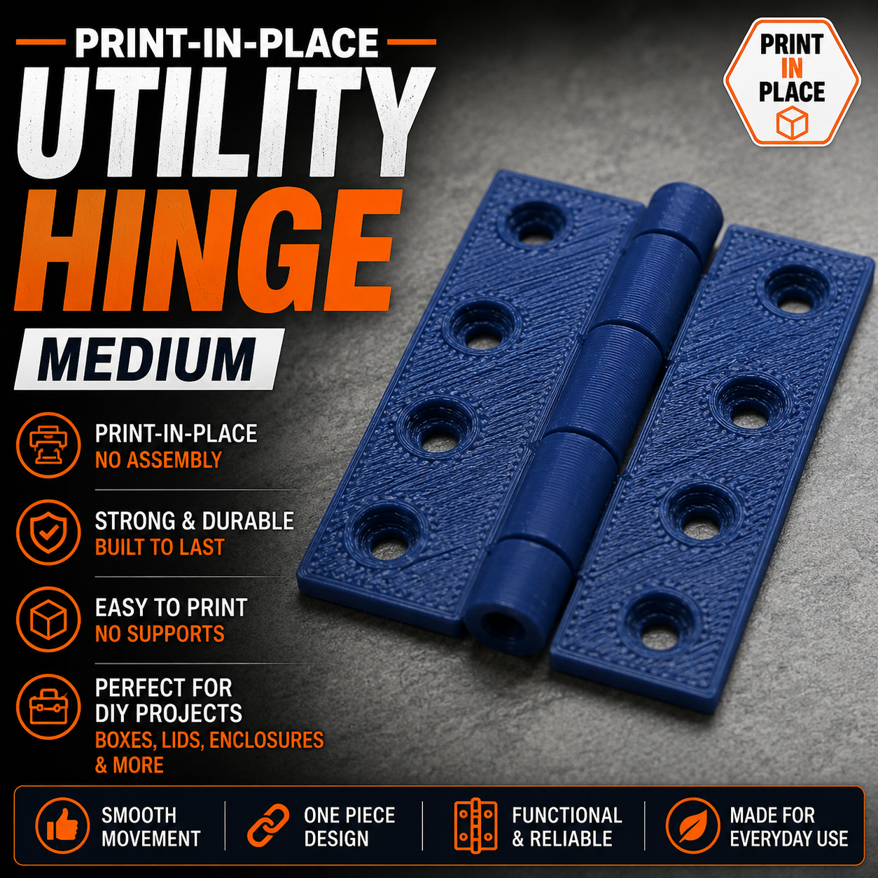 Print-in-Place Utility Hinge - Medium