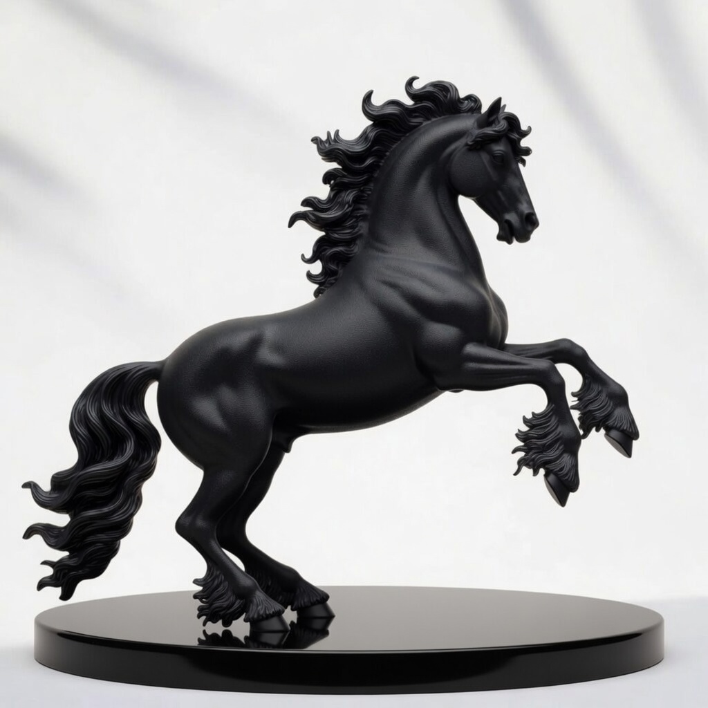 Elegant Black Rearing Horse Statue