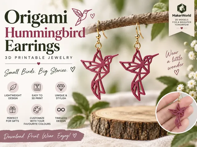Origami Hummingbird Earrings – 3D Printable Jewelry