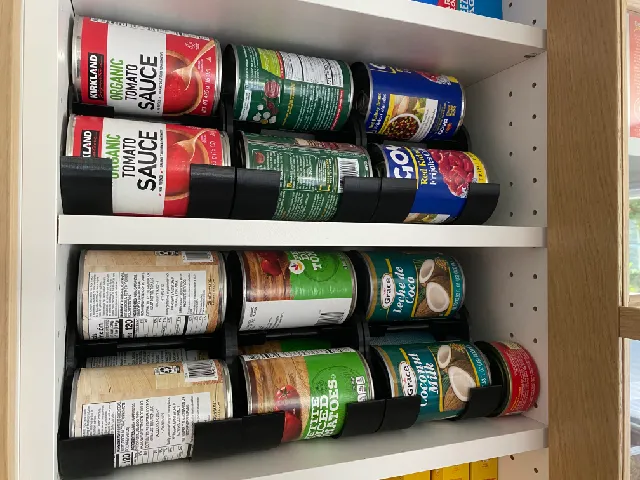 Can organizer and dispenser for first in first out (FIFO) organization in pantries and cabinets