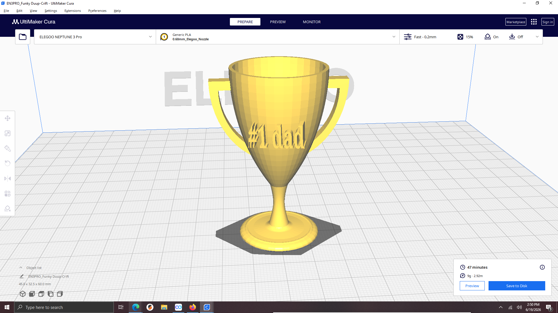 #1 dad fathers day trophy