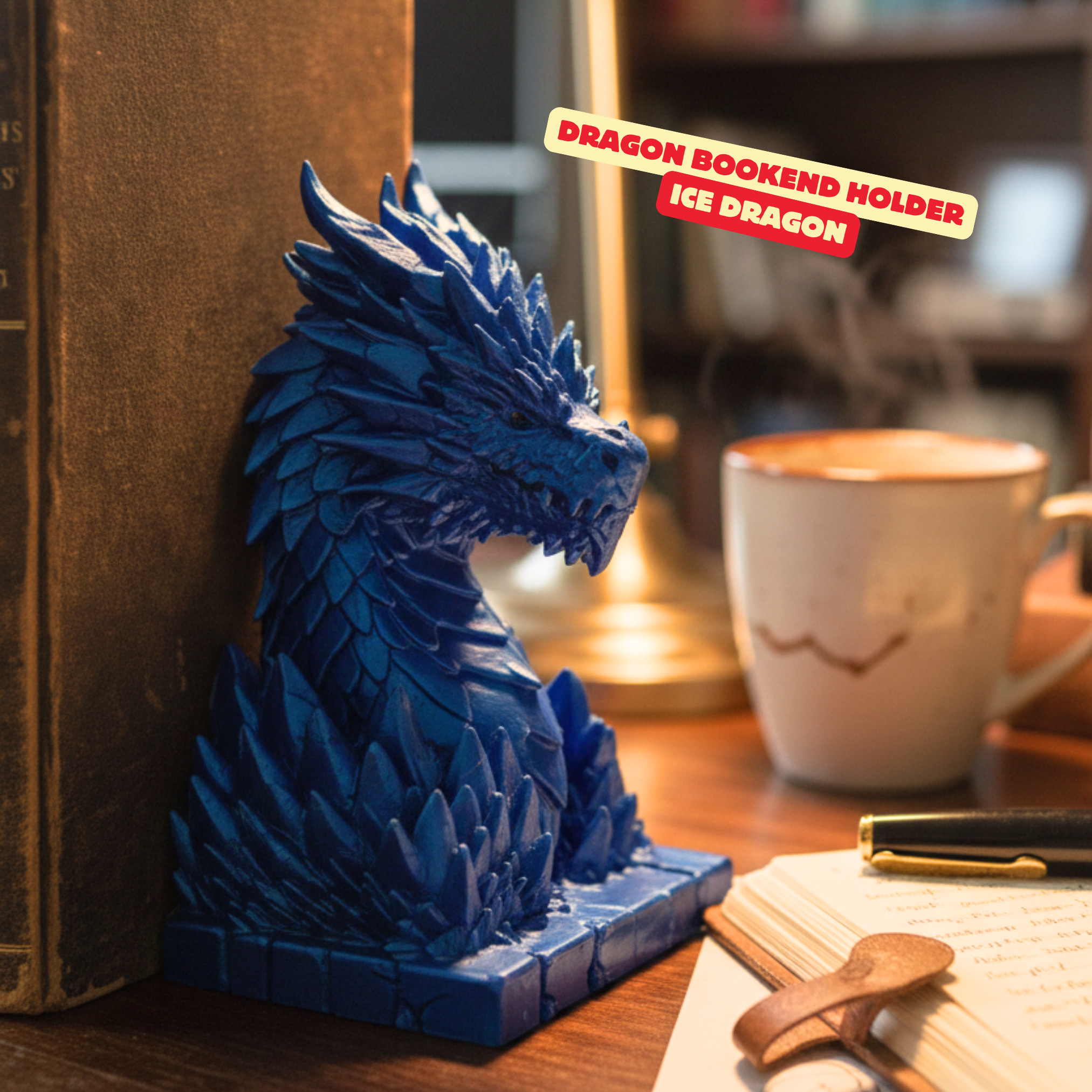 DRAGON BOOK STAND - ICE DRAGON / MODERN HOMEDECOR / GOTHIC / DRAGON DECOR / BOOKEND HOLDER