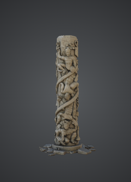 Ornate Carved Ritual Pillar – Fantasy Stone Column with Sculpted Figures