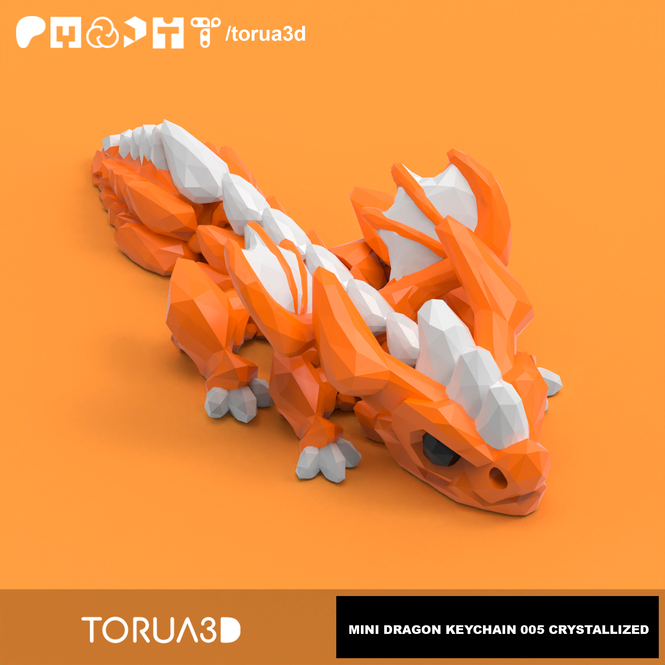 Crystallized Articulated Mini Dragon Keychain 005 - 3mf and Stl Files