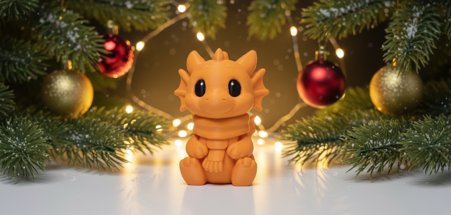 Sitting Dragon in Scarf Holiday Figurine