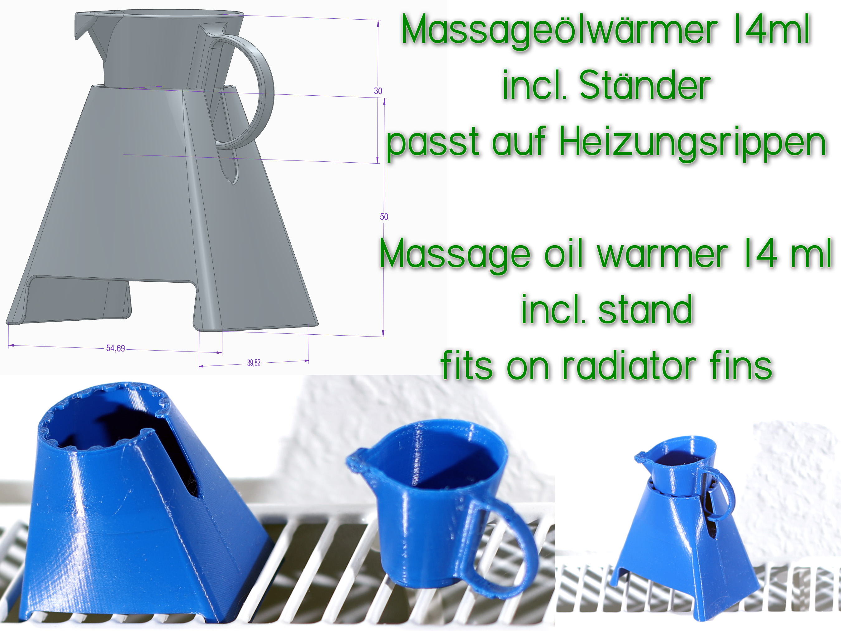 Massageölwärmer 14ml mit Ständer - Massage oil warmer 14 ml with stand / FS MW01