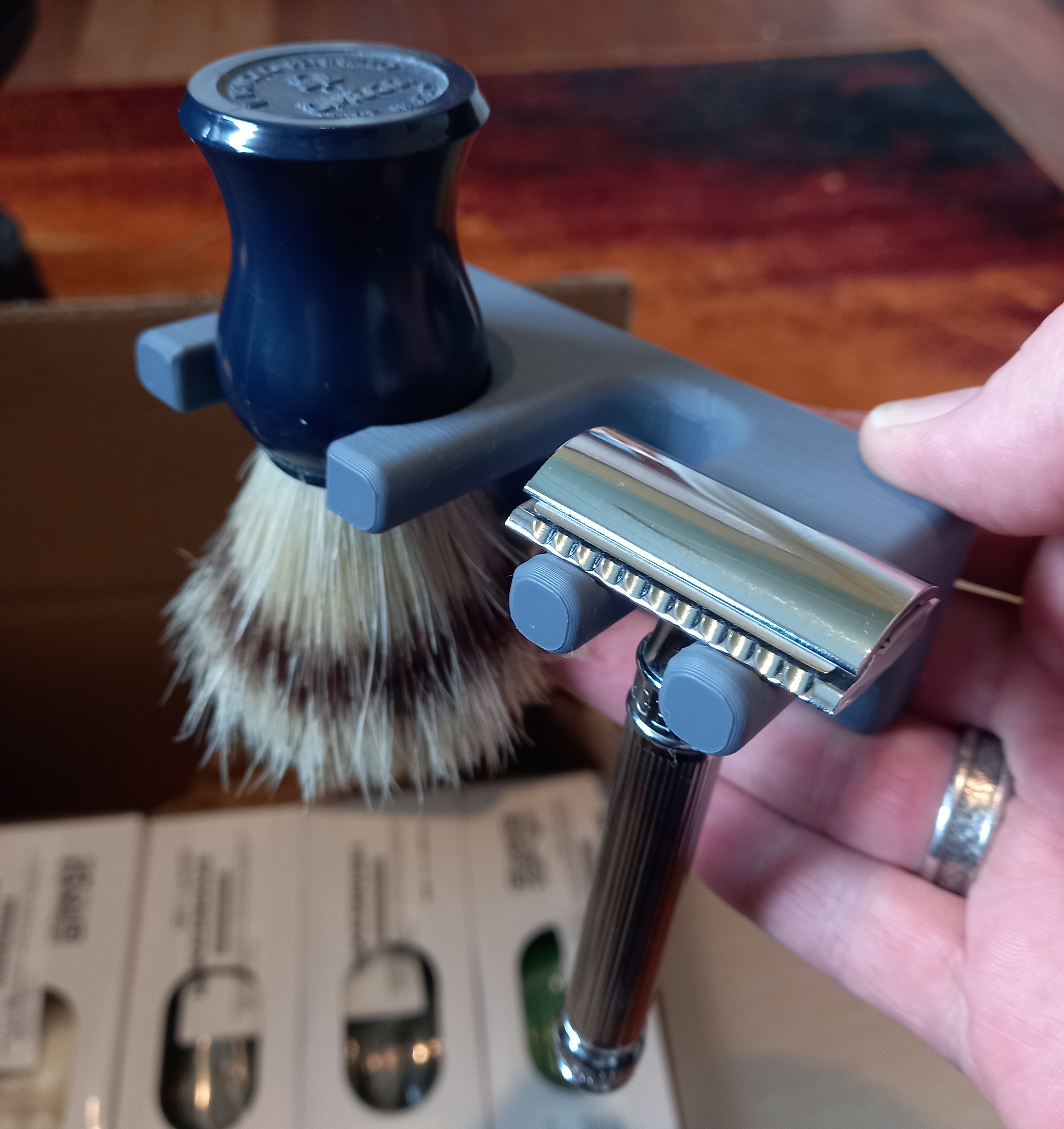 Shaving razor and brush holder