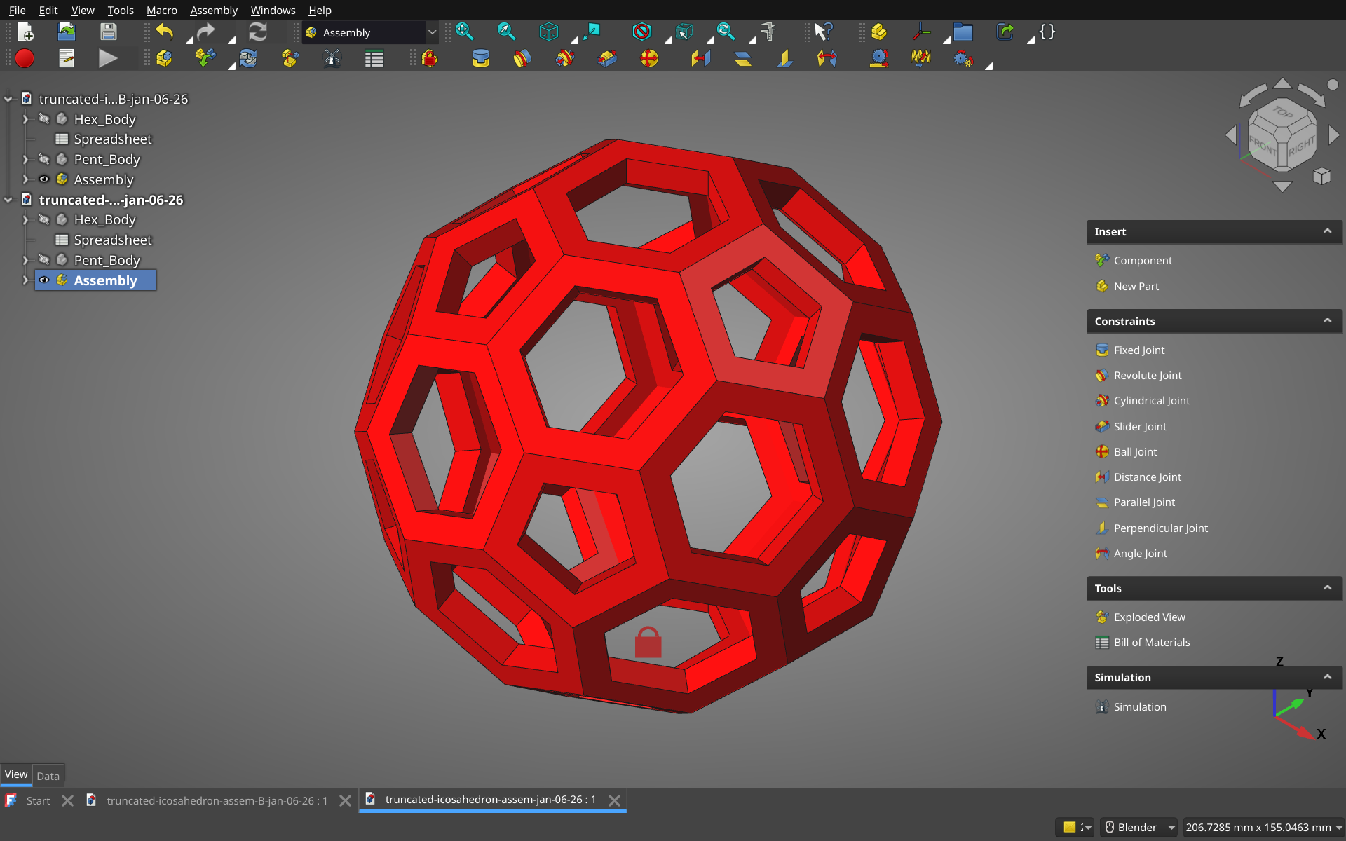 FreeCAD Parametric Truncated Icosahedron Assembly