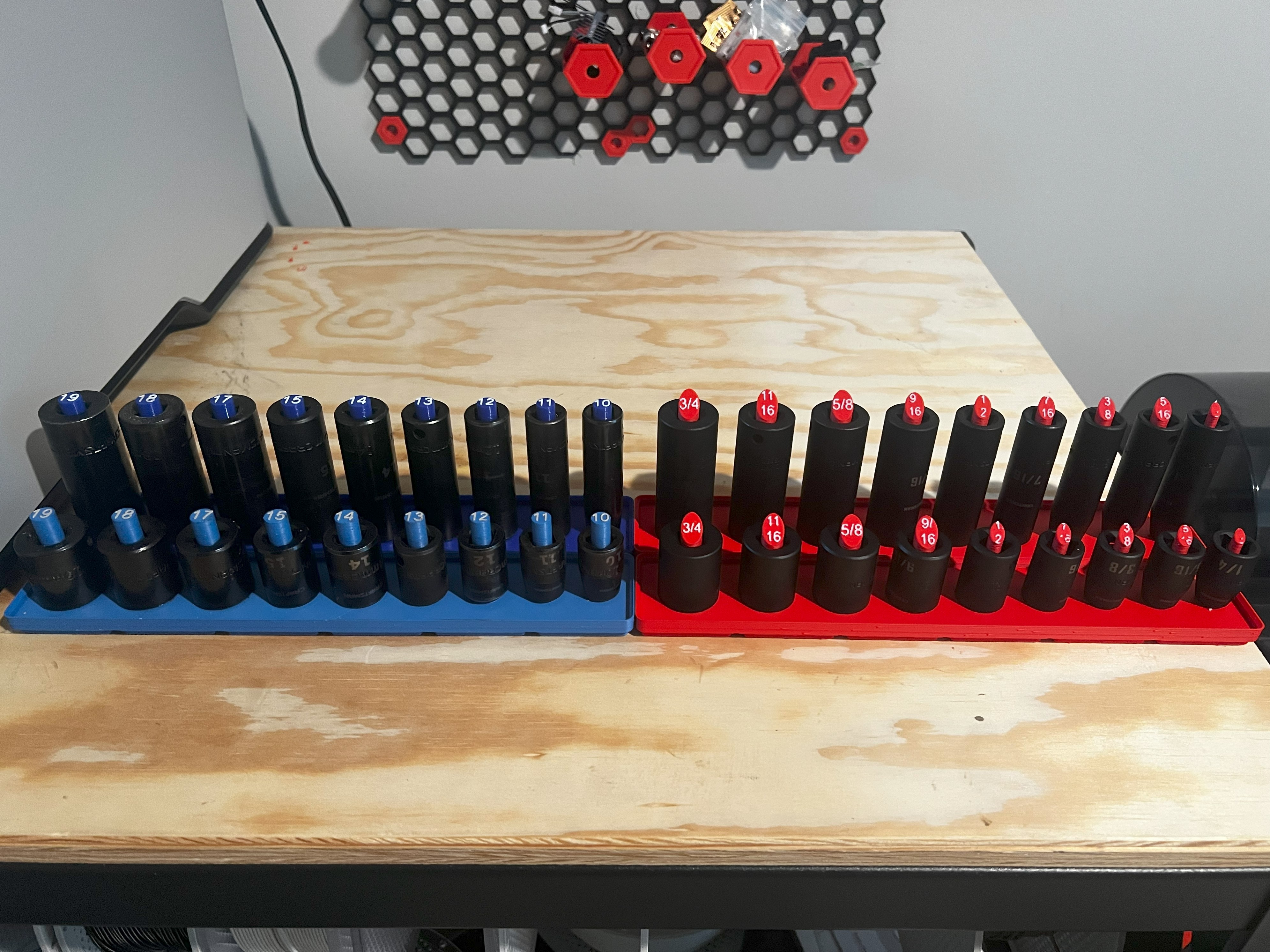 Gridfinity Peg Standing Metric & SAE Socket Holder - 3/8" Drive Socket Stands