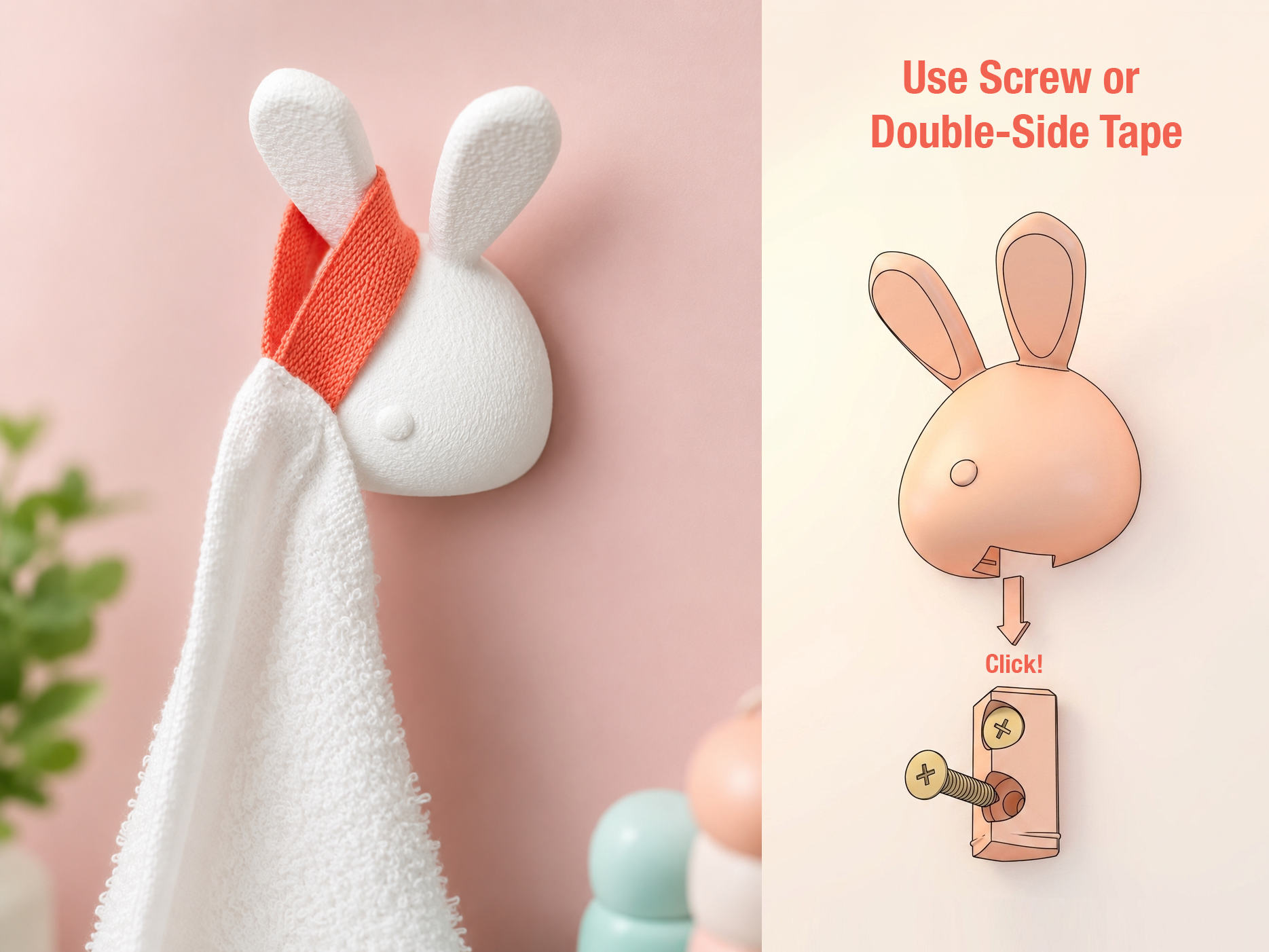 Cute Bunny Kids Wall Hook for Double side tape