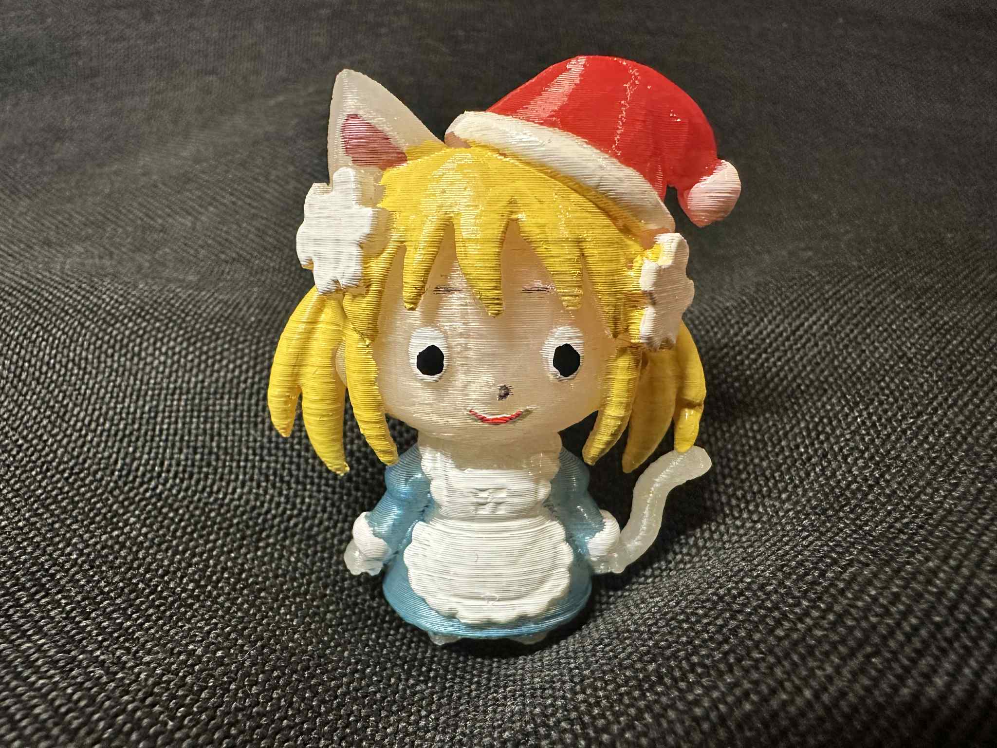 Christmas Anime Cat Girl in Dress and Santa's Hat Figurine