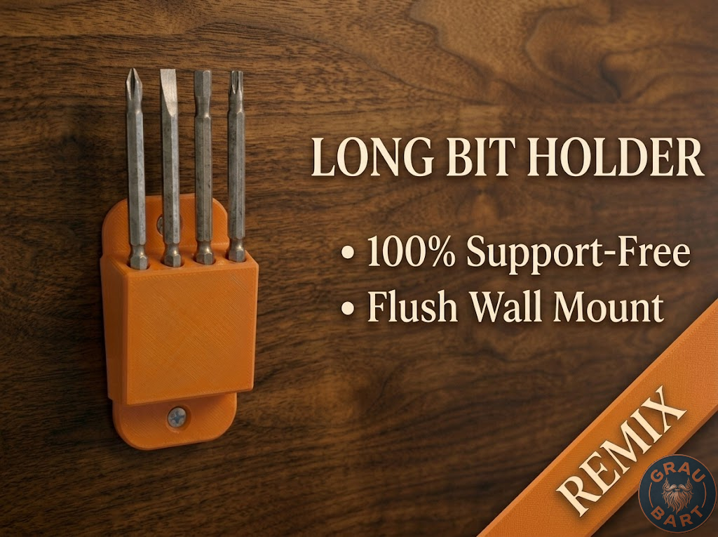 Wall-Mounted 4-Slot Hex Bit Holder (Remix)