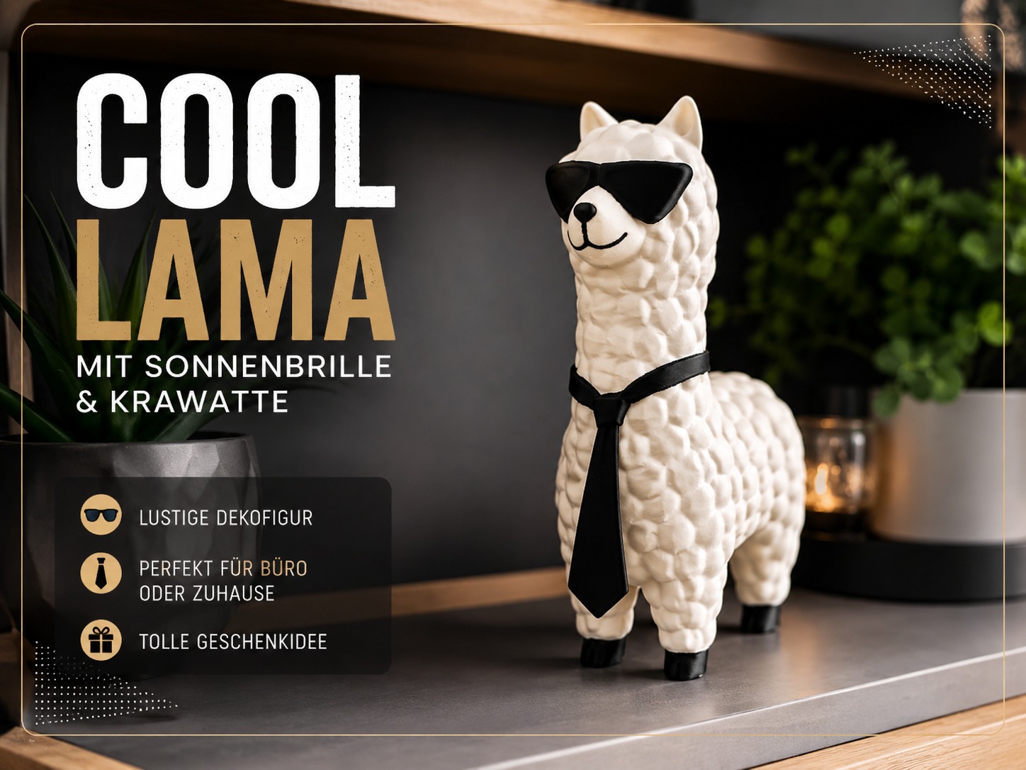Cooles Lama mit Sonnenbrille & Krawatte – Lustige Dekofigur