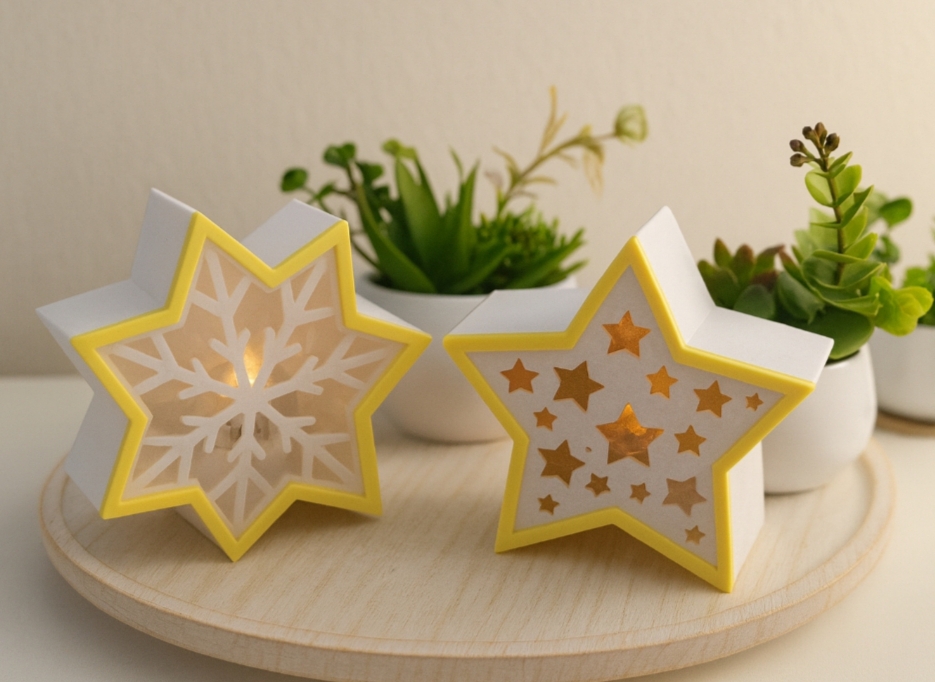 Estrella  y copo decorativo con luz