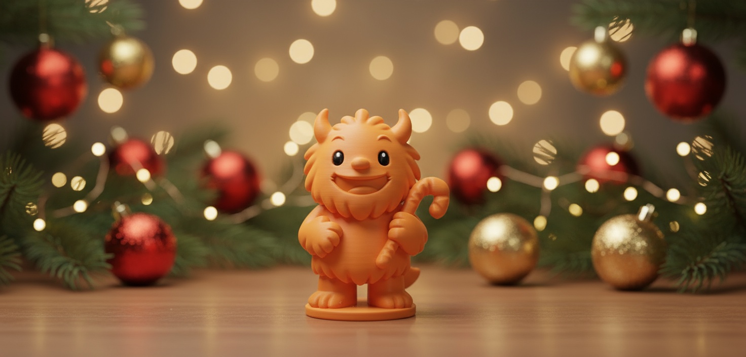 Furry Monster with Candy Cane Christmas Figure