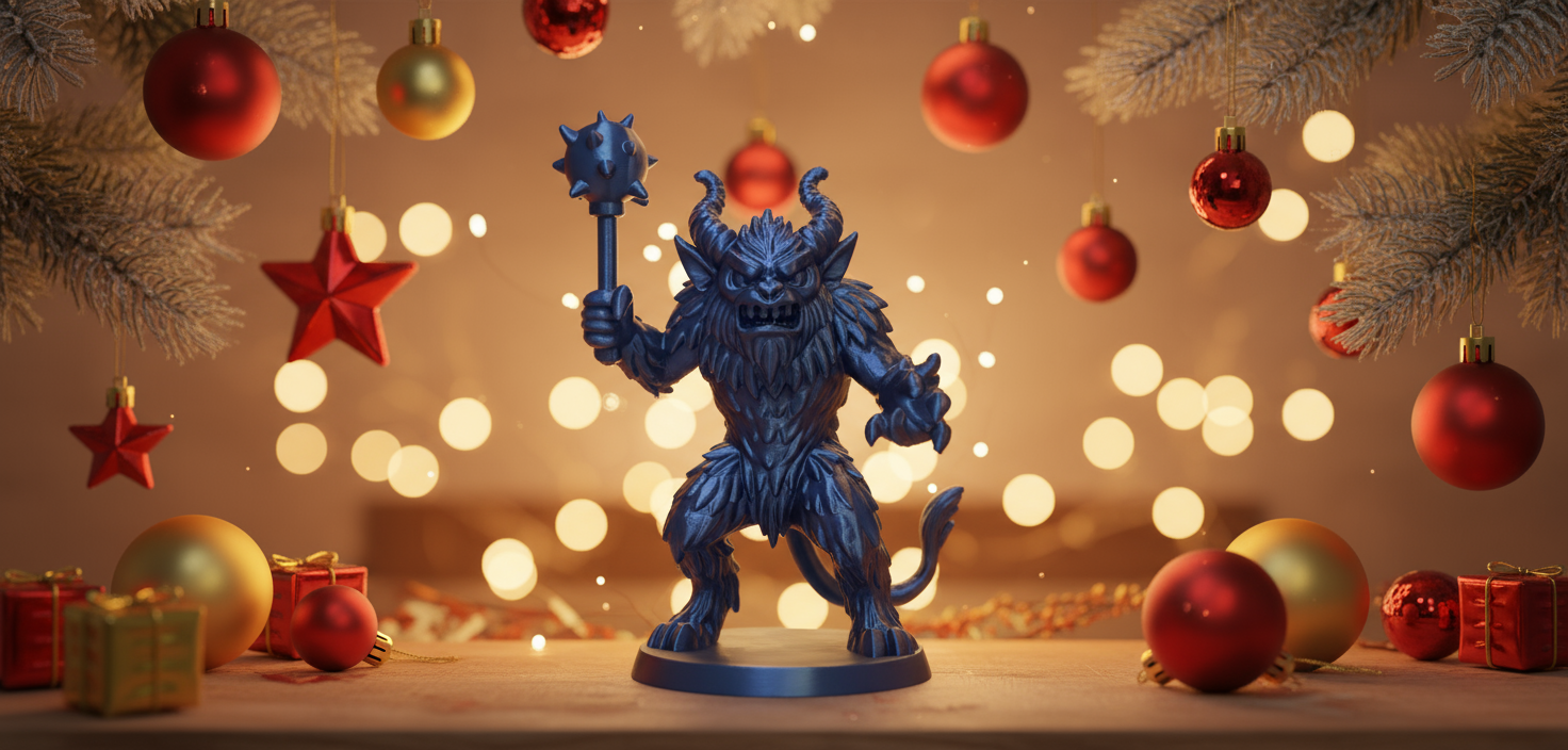 Furry Krampus with Spiked Mace Holiday Figure