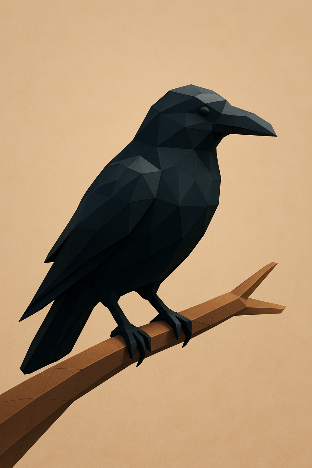 Low poly raven perched