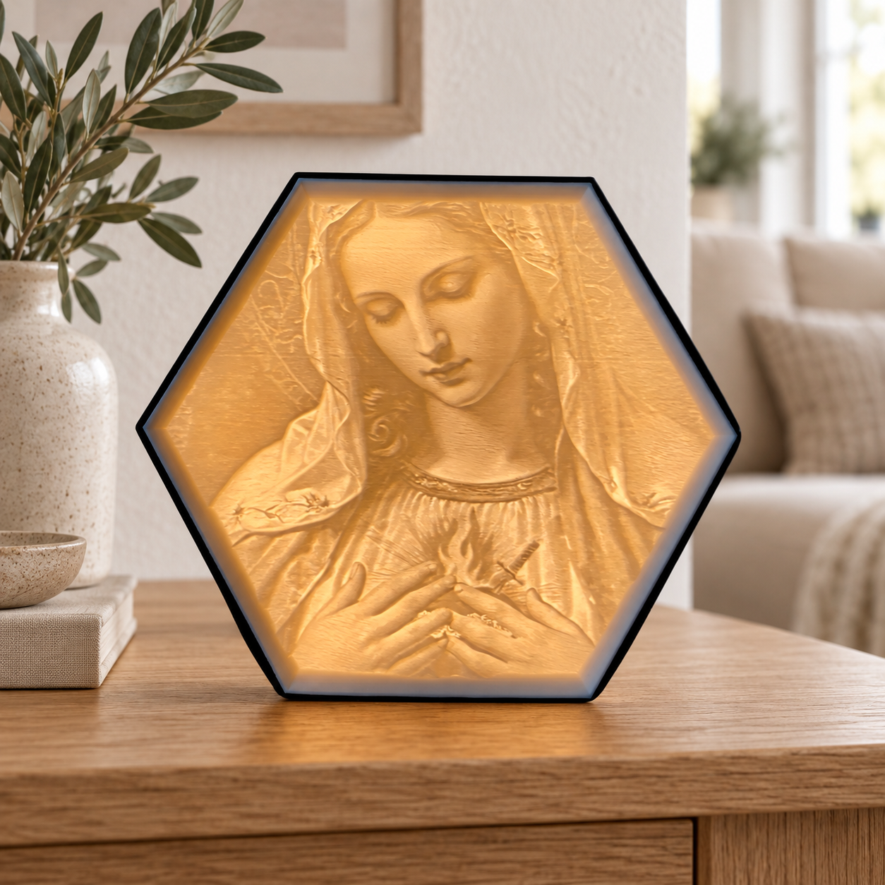 Virgin Mary – Hexagon Lithophane LED Lamp