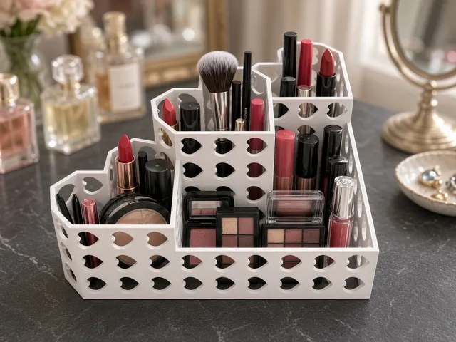 Low-Poly Hearts with Lattice Cutouts Makeup Holder - Lovely Vanity Organizer