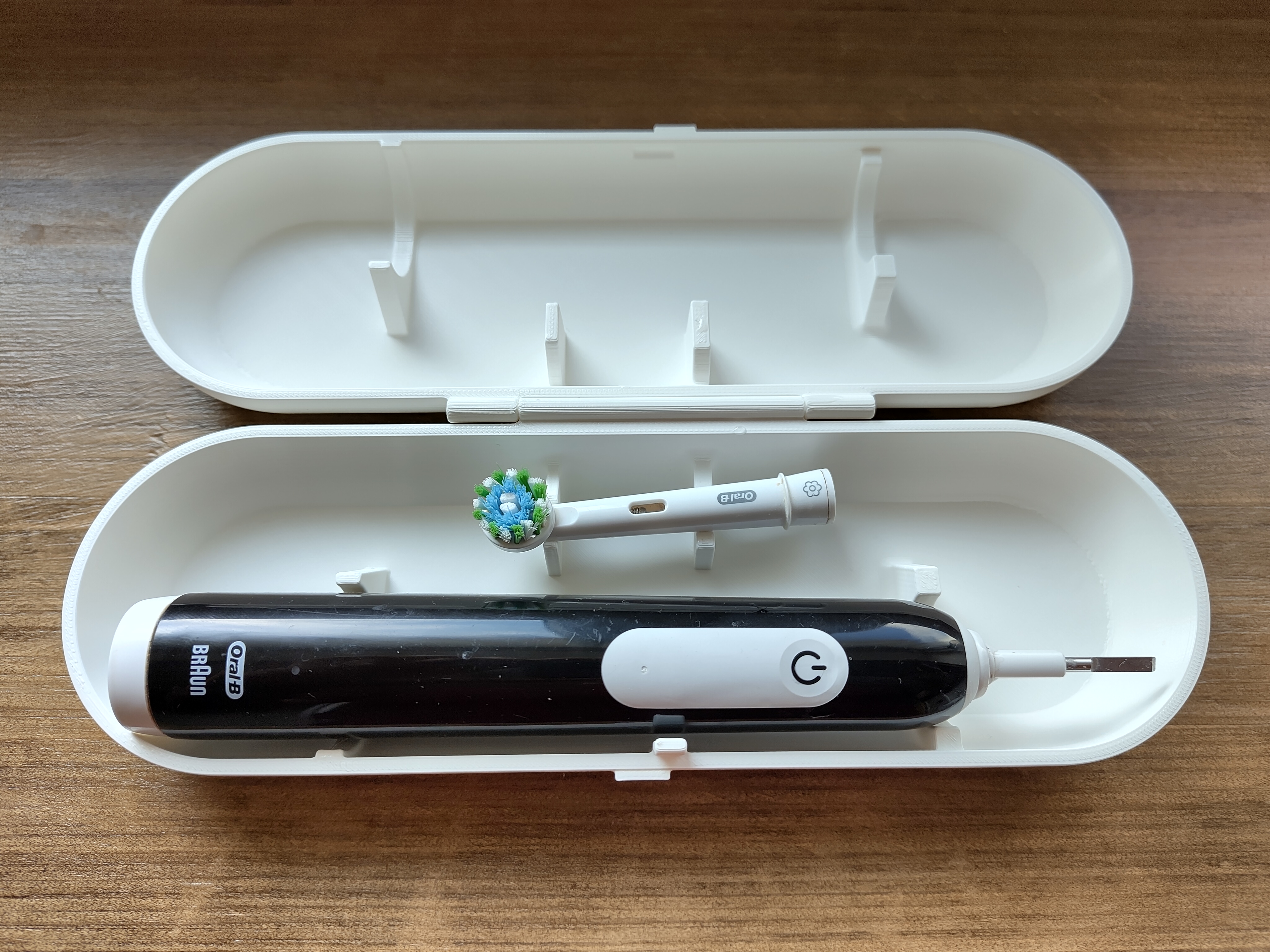 Box für elektrische Zahnbürste mit integriertem Scharnier ohne Zusammenbau und ohne Stützelemente