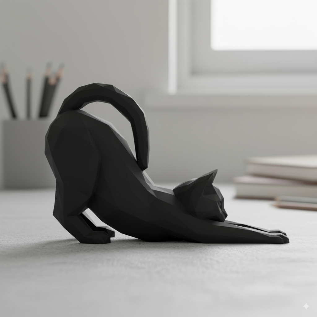 Stretching Cat Lowpoly – 3D Model Optimized for Printing