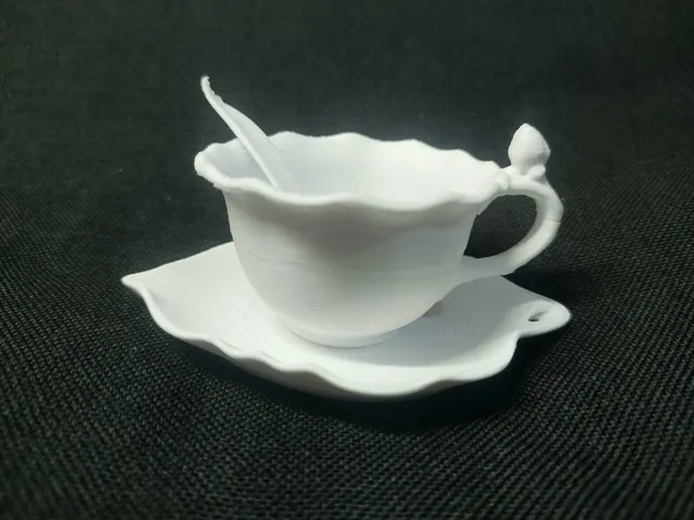Lily Petal Teacup and Plate with Spoon Figurine (One Piece)