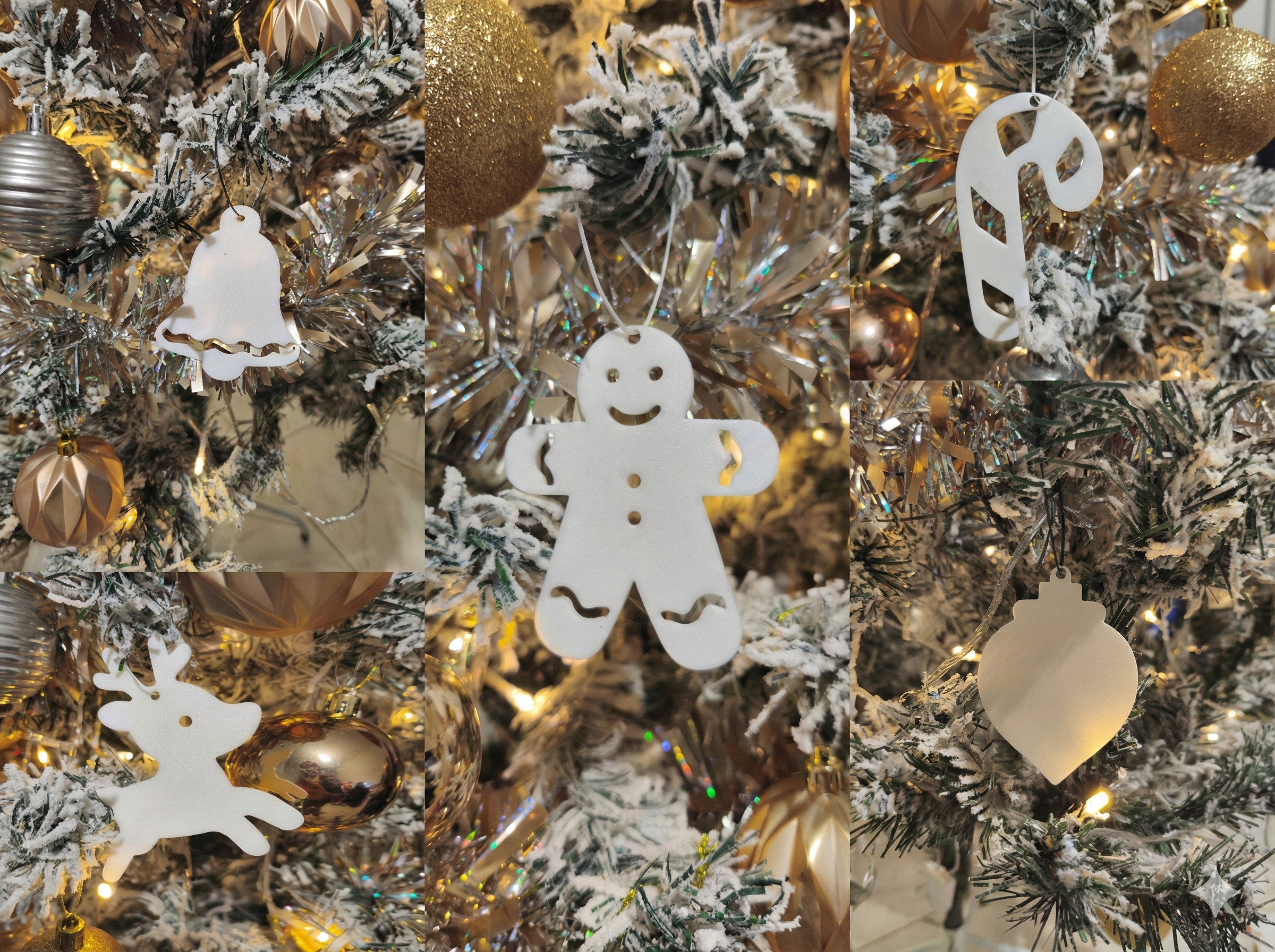 Christmas Tree Ornaments - Bell, Gingerbrea man, Candy Cane, Reindeer & Bauble