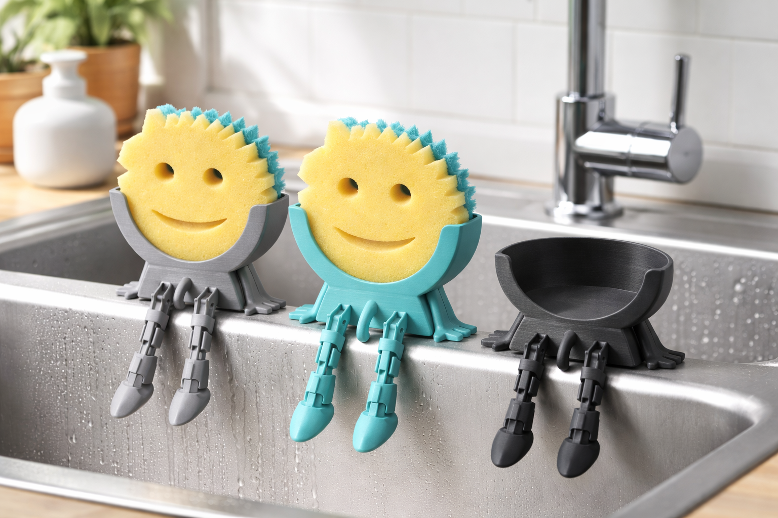 Smiley Sink Buddy – Cute Sponge Holder with Legs Duo3DPrint