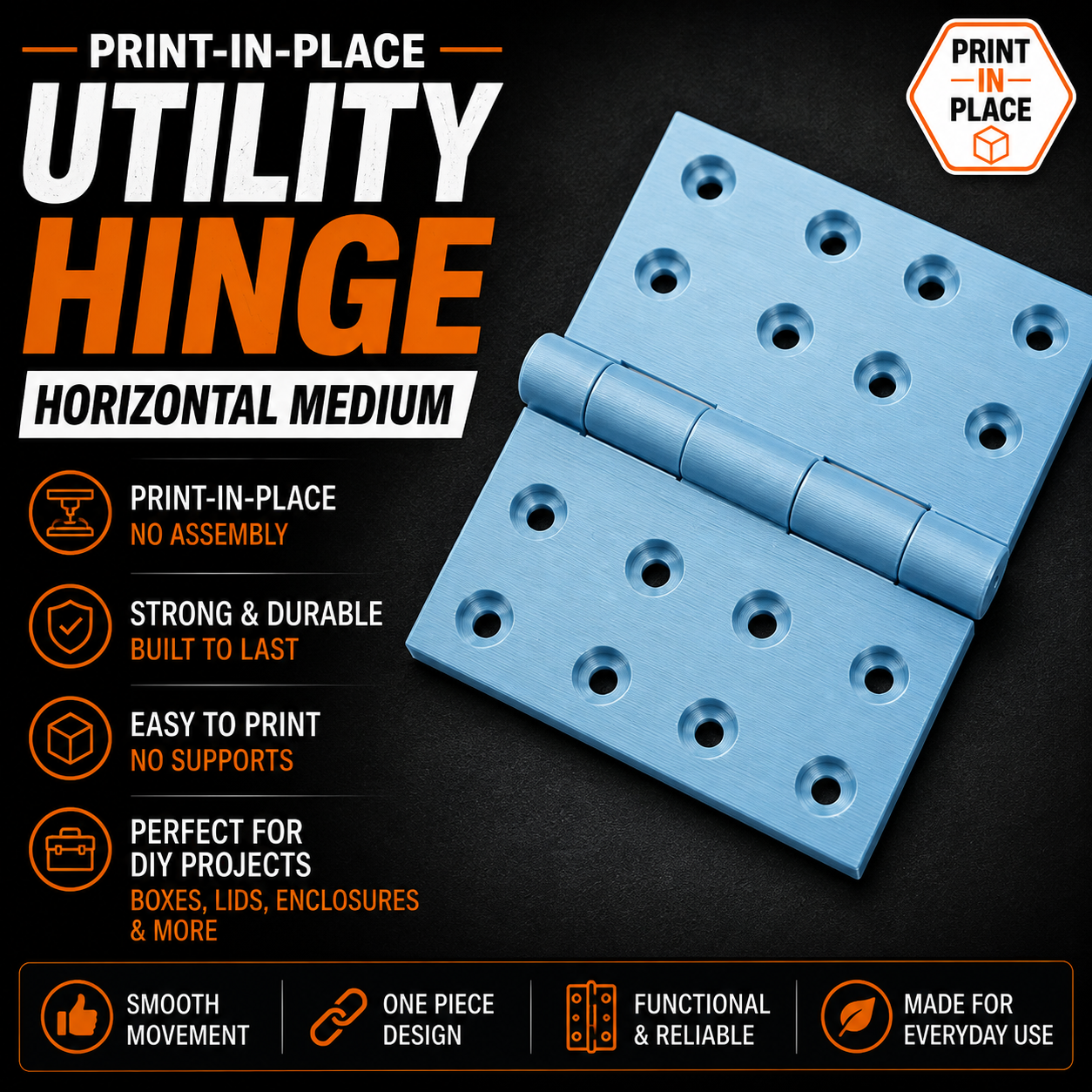 Print-in-Place Utility Hinge - Horizontal Medium