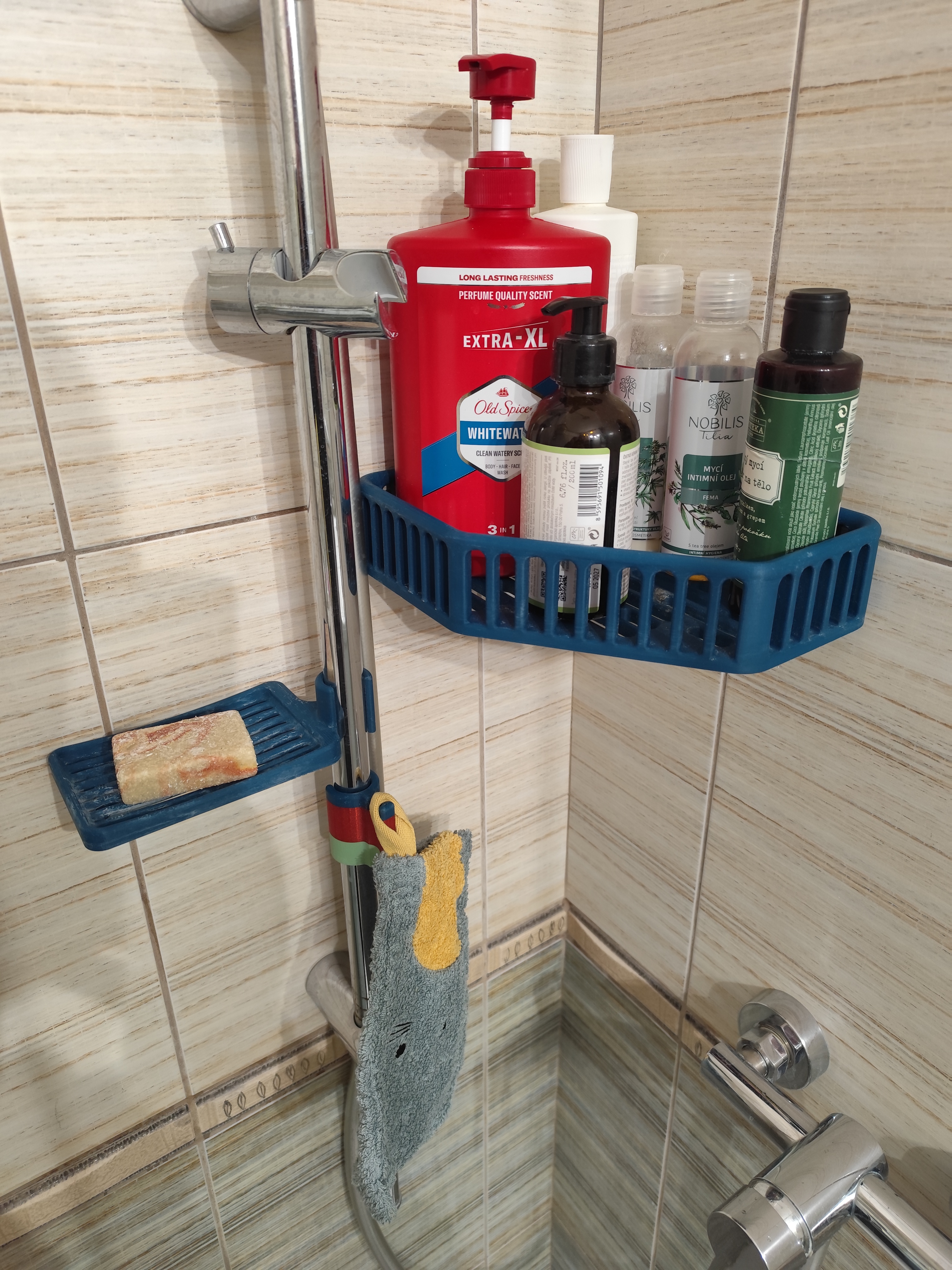 Bathroom shelf, soap tray, clip-on hook