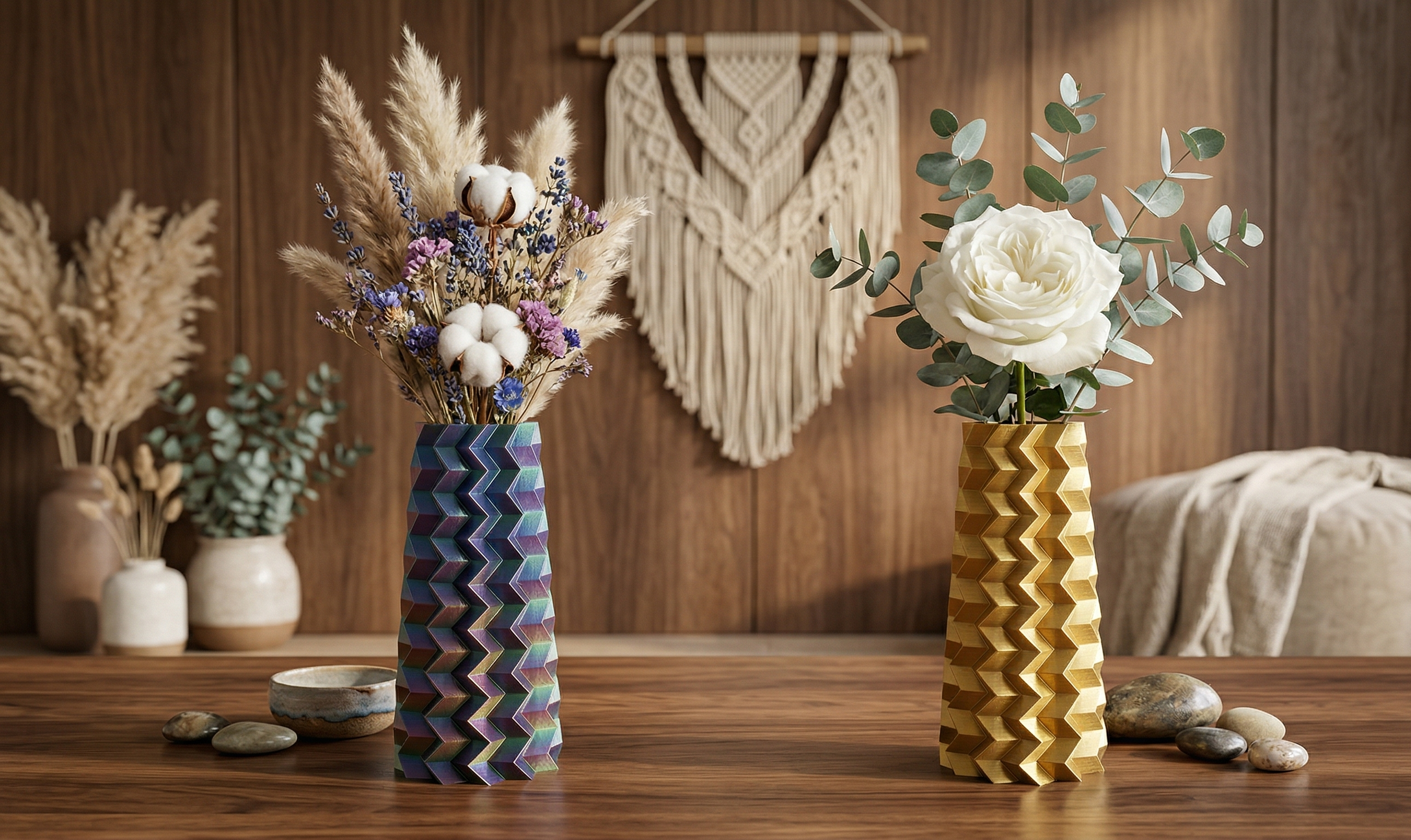 Modern Geometric 3D Vases - Gold & Chameleon