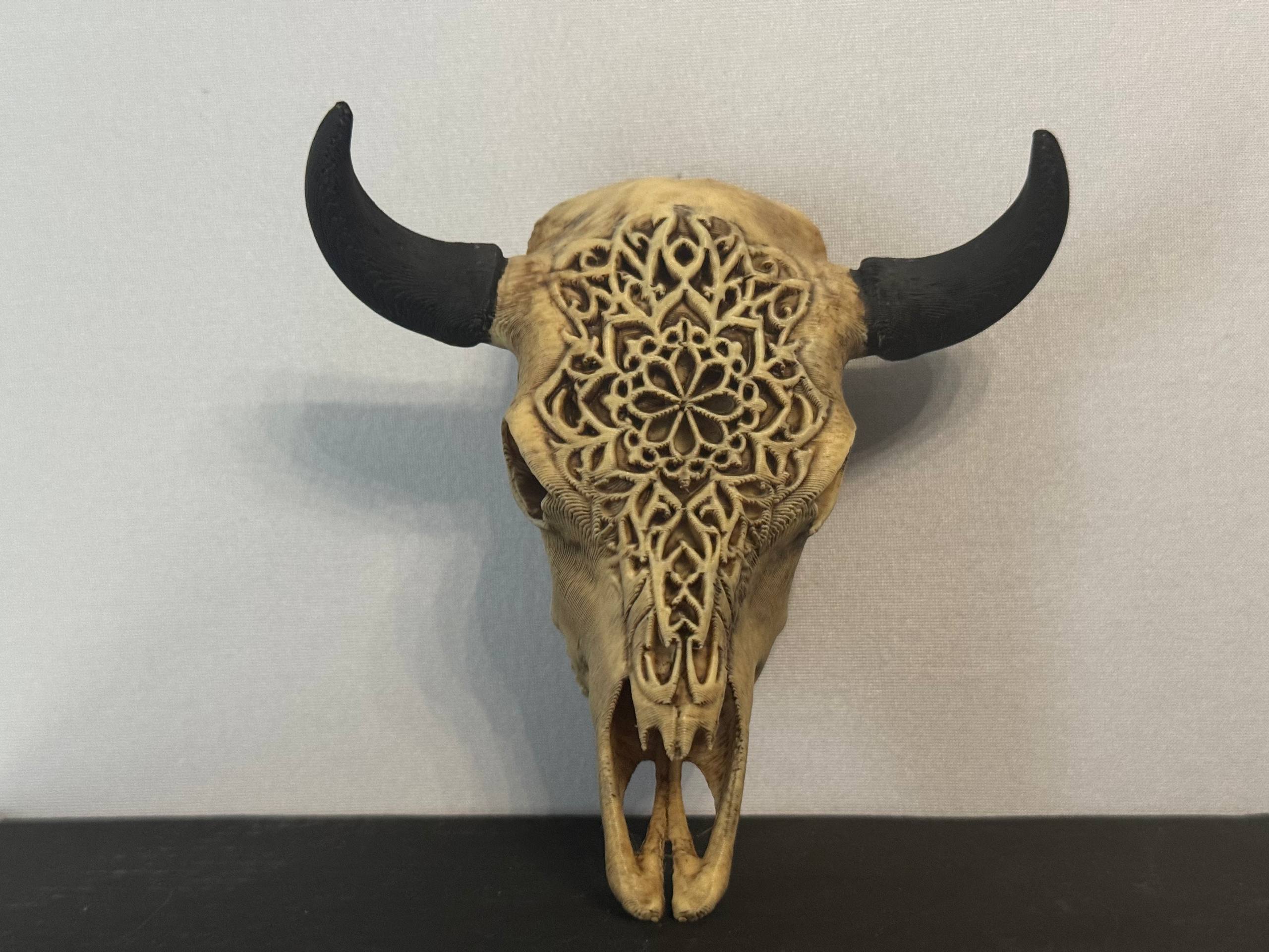 Intricate Carved Buffalo Skull - Ethnic Decor