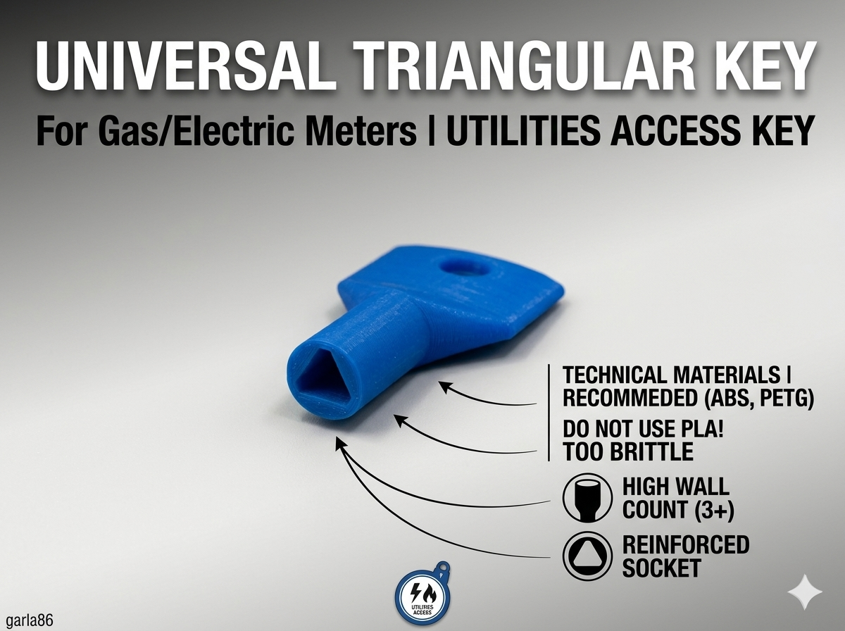 Universal Triangular Key - For Gas/Electric Meters - Utility Tool