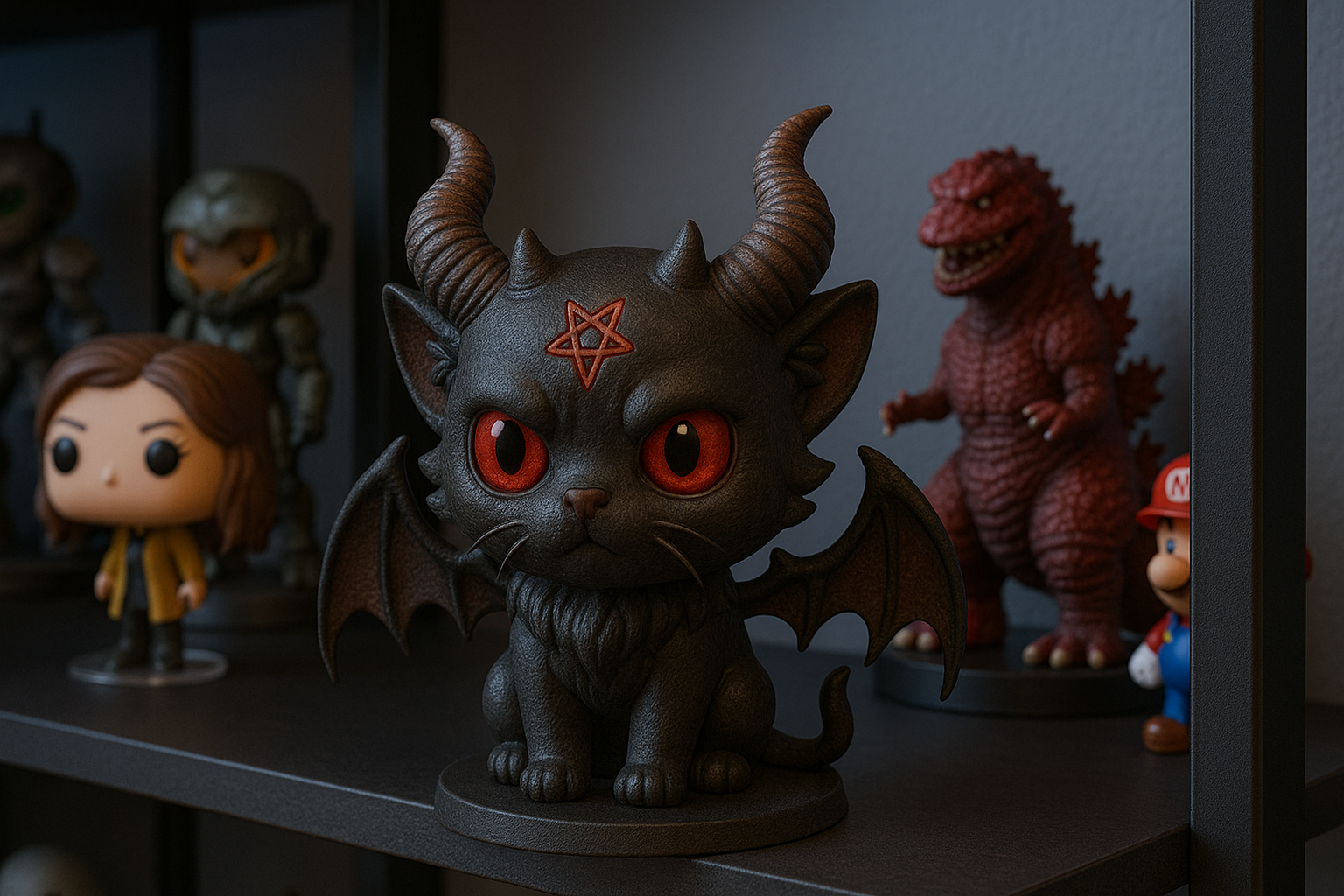 Gato Demonio Chibi - Figura 3D Decorativa Impresionante