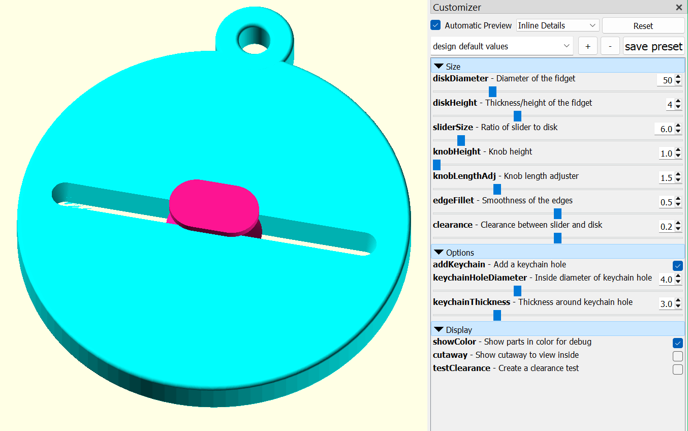 Fidget Slider (OpenSCAD) — miniatura 3
