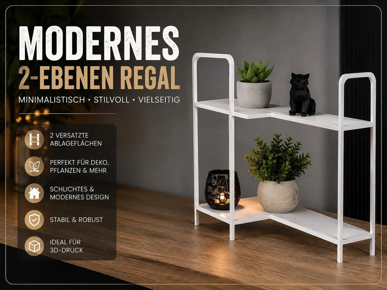 Modernes 2-Ebenen Regal – Minimalistisches Deko- & Organizer-Regal by AlphaPrint