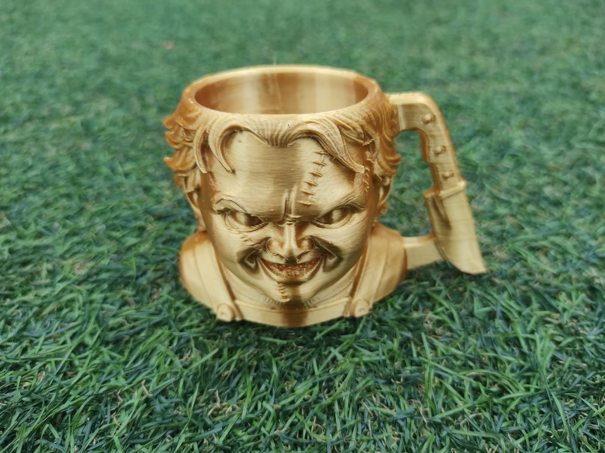 Stitched Horror Doll Face Mug – Creepy Grin Monster Cup
