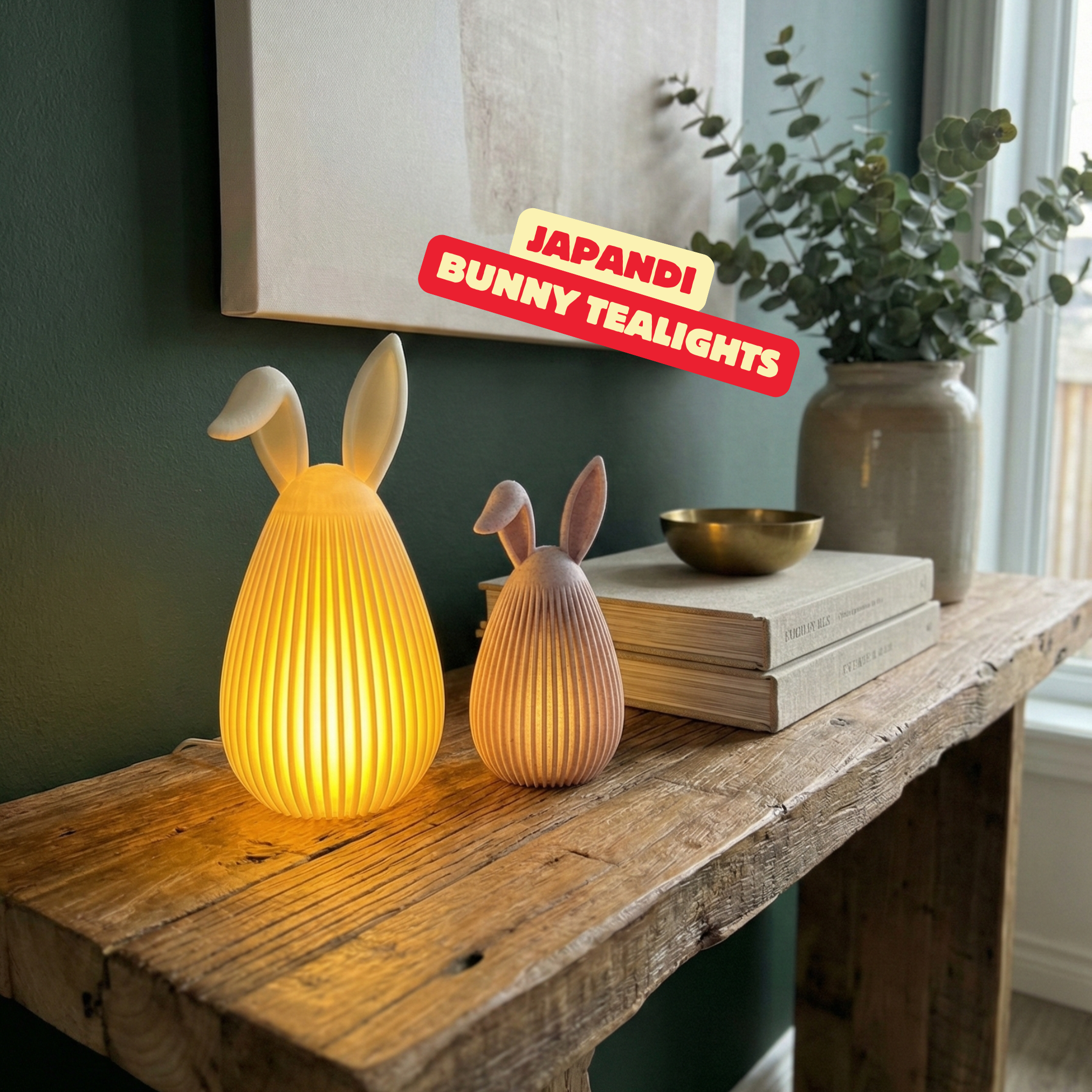 JAPANDI BUNNY TEALIGHTS / MODERN EASTER DECOR / BUNNY DECOR / HOMEDECOR / DECORATIONS