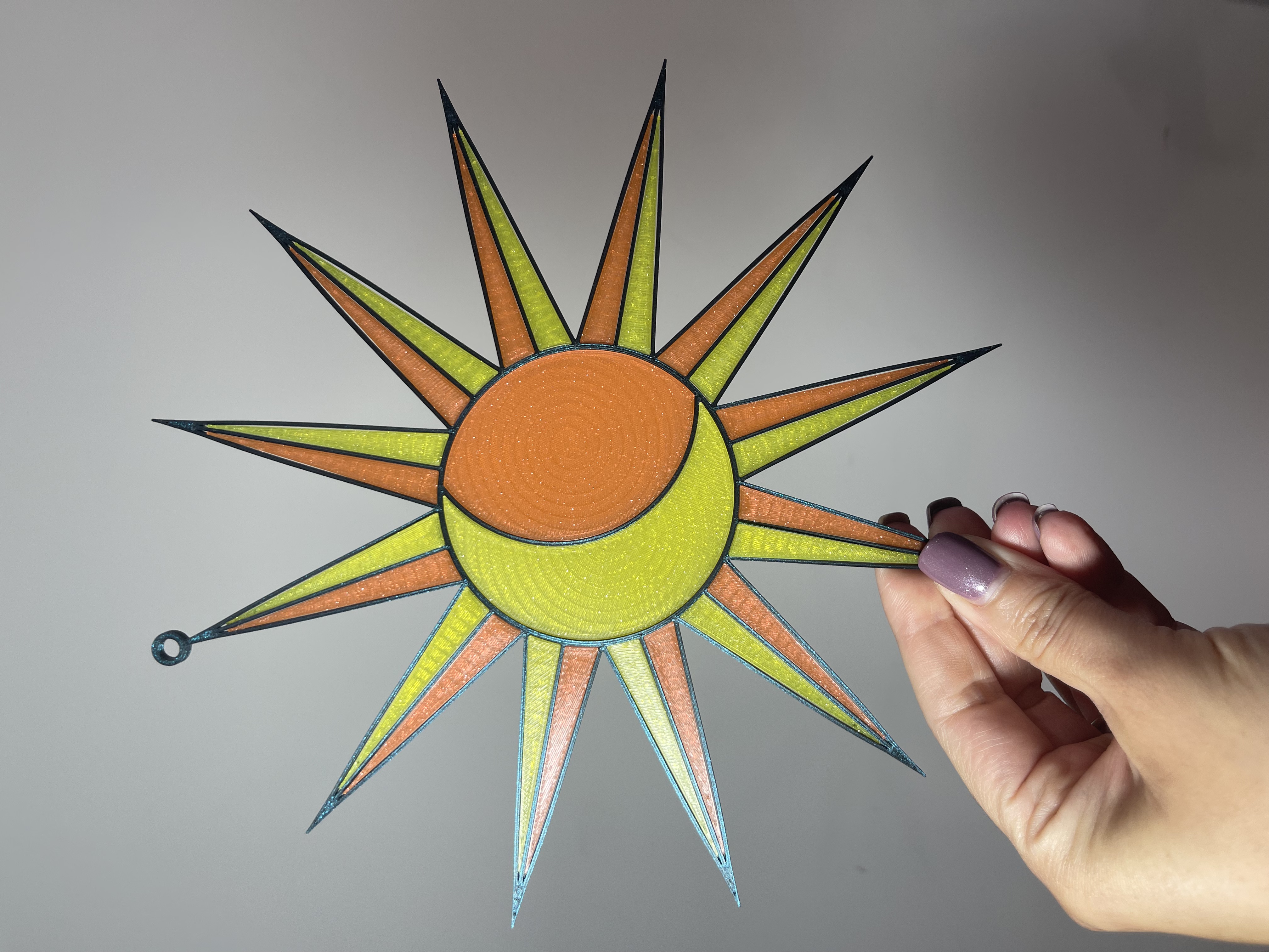Celestial Sun + Moon Suncatcher – Snap-Fit Stained Glass Style Window Decor