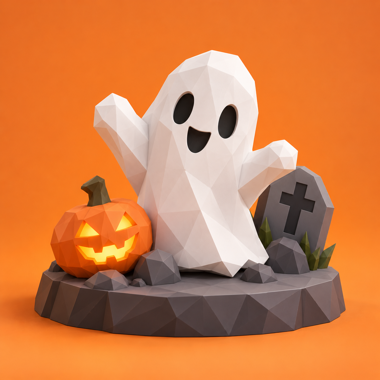 LowPolyHalloween #1 – Spooky Ghost Pumpkin Diorama | Easy 3D Print