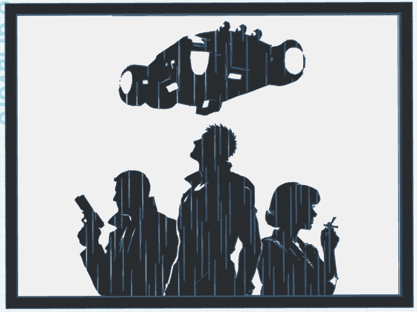 Blade Runner silhouette Wall Plaque. Ship and Deckard, Batty & Rachael under the rain 15x20cm