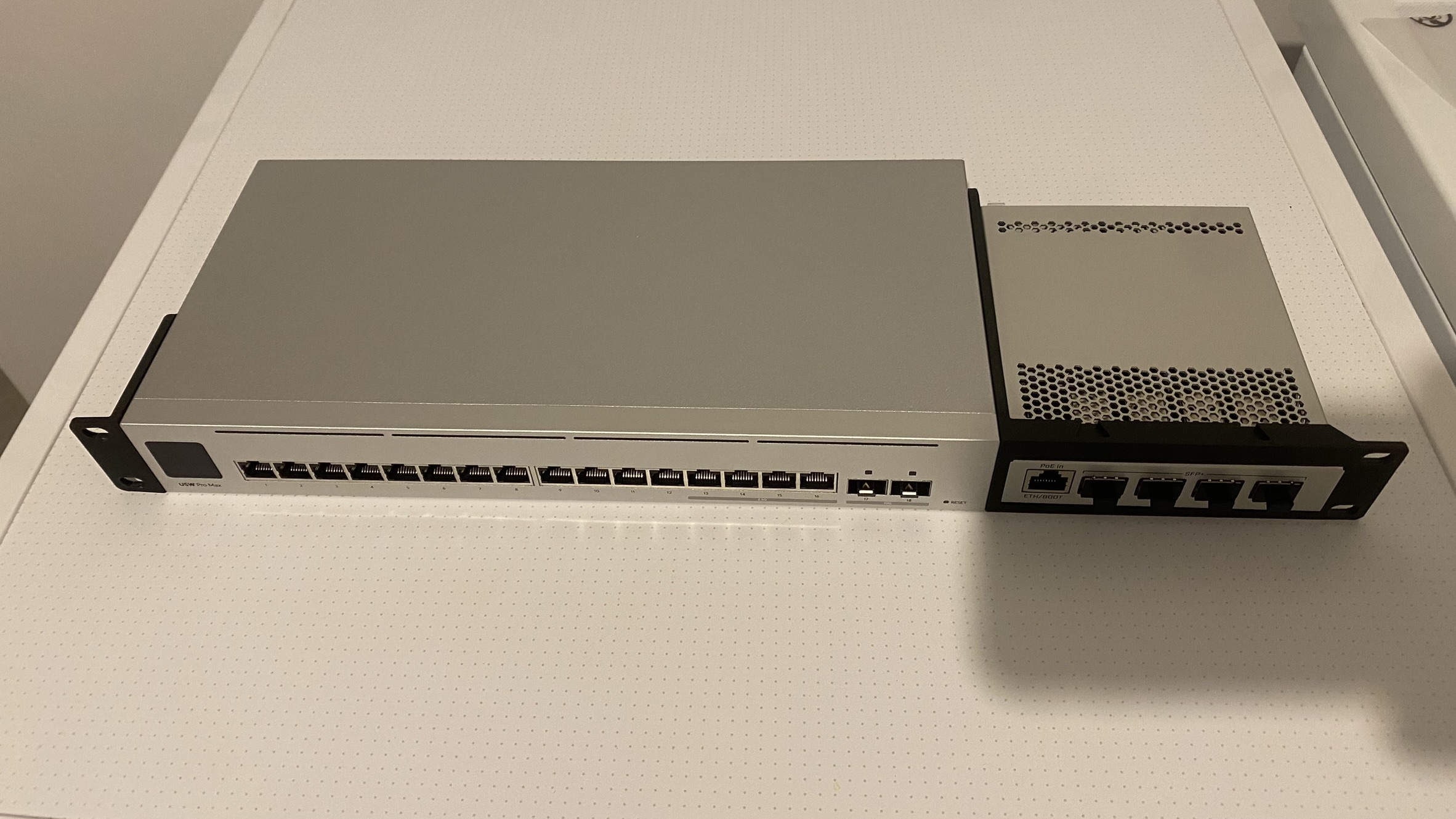 Ubiquiti Unifi 16 Pro Max + MikroTik CRS305 19" Rack Mount