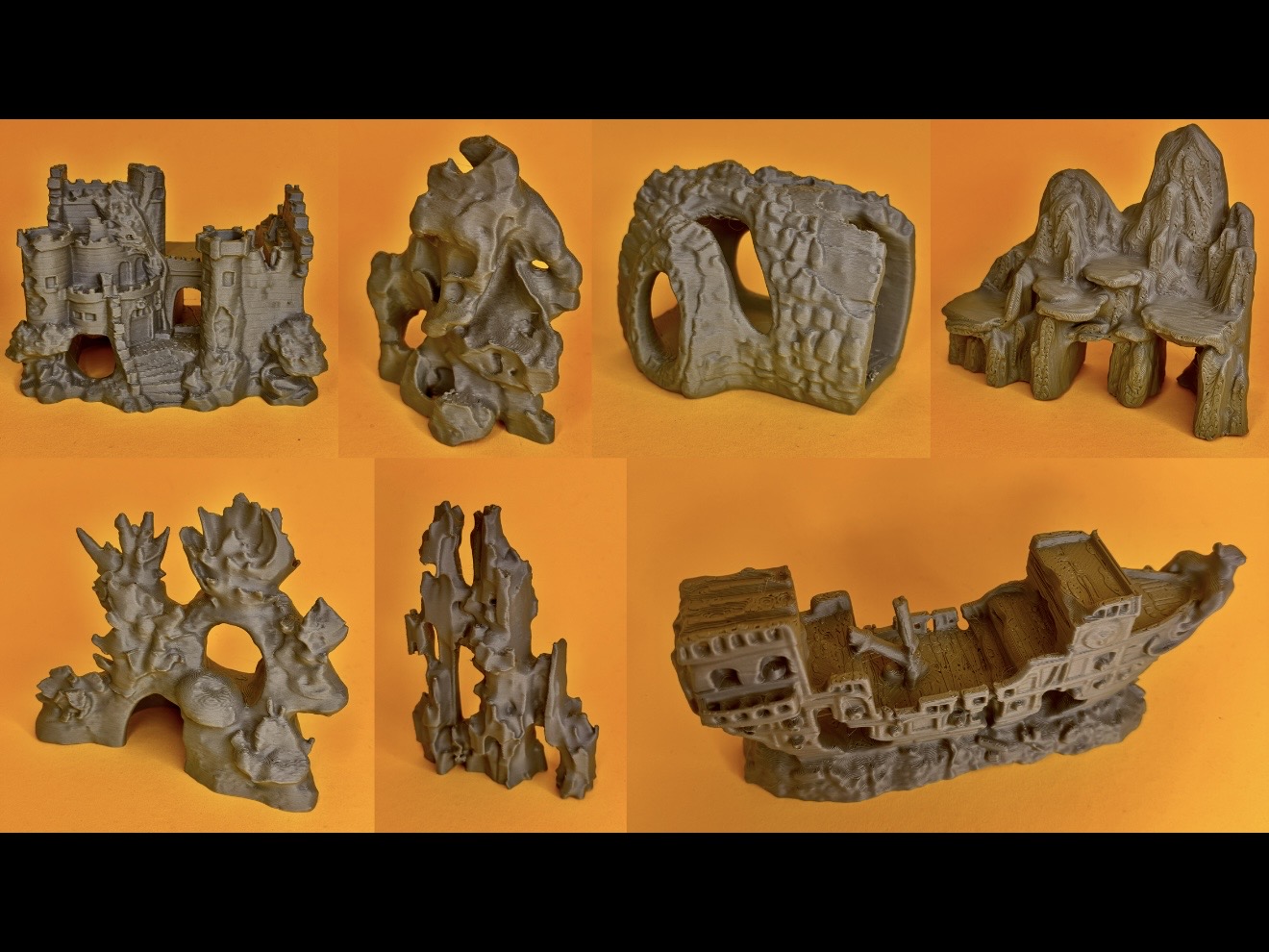 7x Aquarium Terrarium Decor - Rocks - Tree - Ruins - Ship