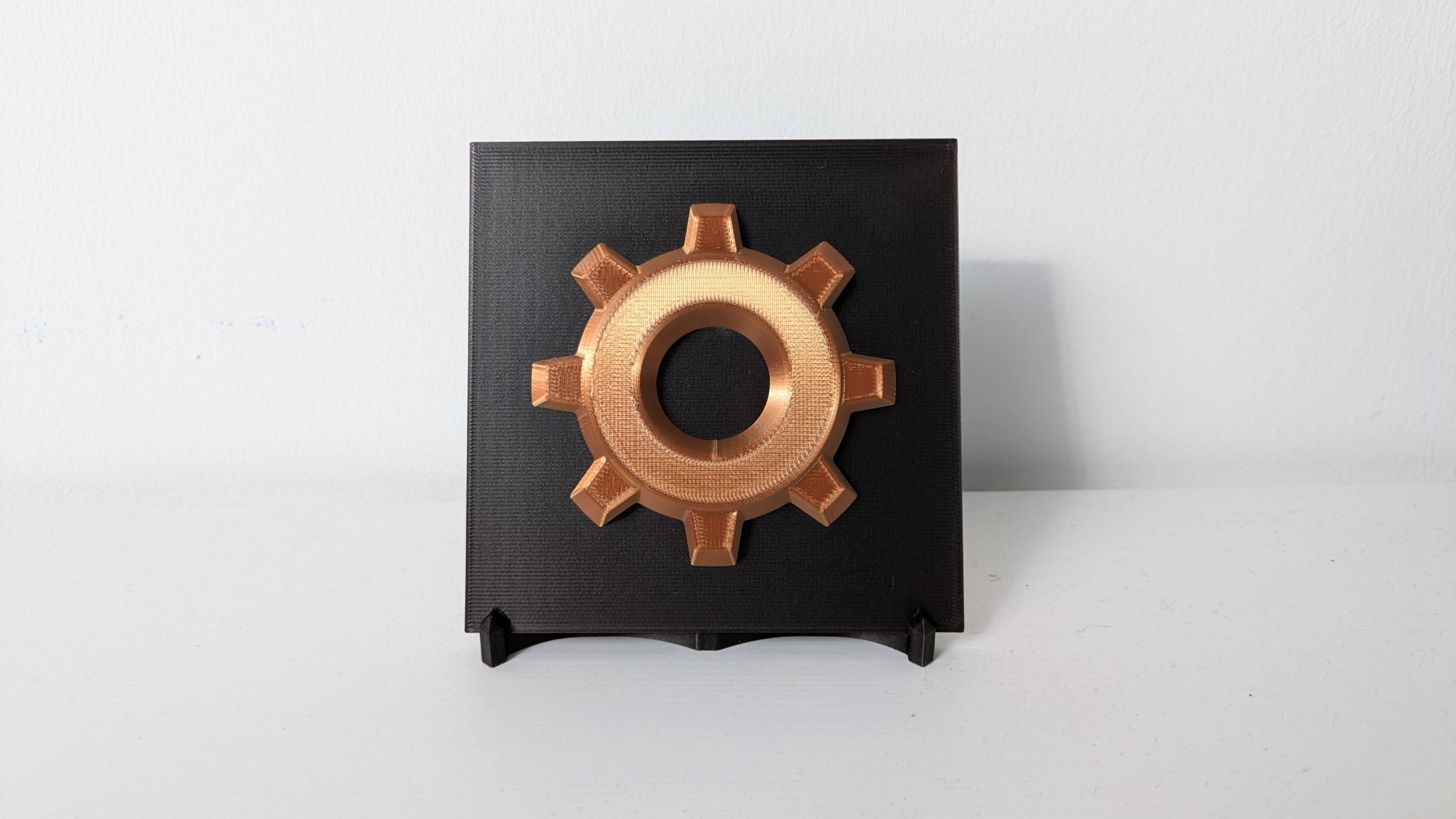 Factorio logo plate with stand