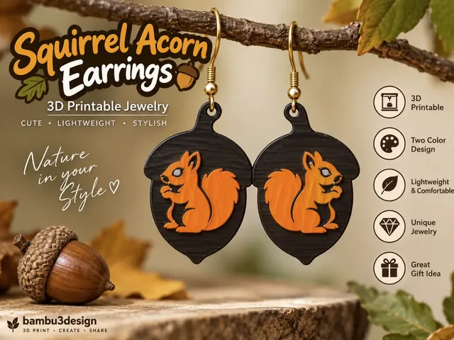 Squirrel & Acorn Earrings – 3D Printable Jewelry