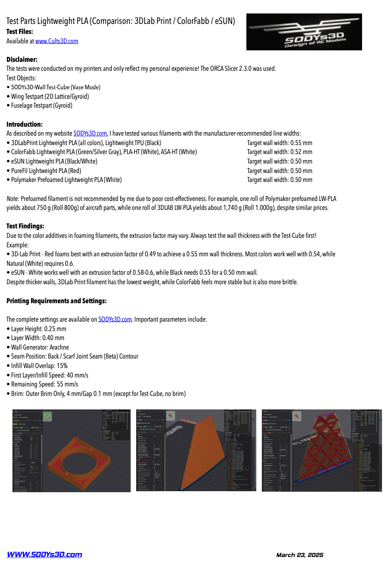 SODYs3D Lightwight PLA TEST Wall and Weight