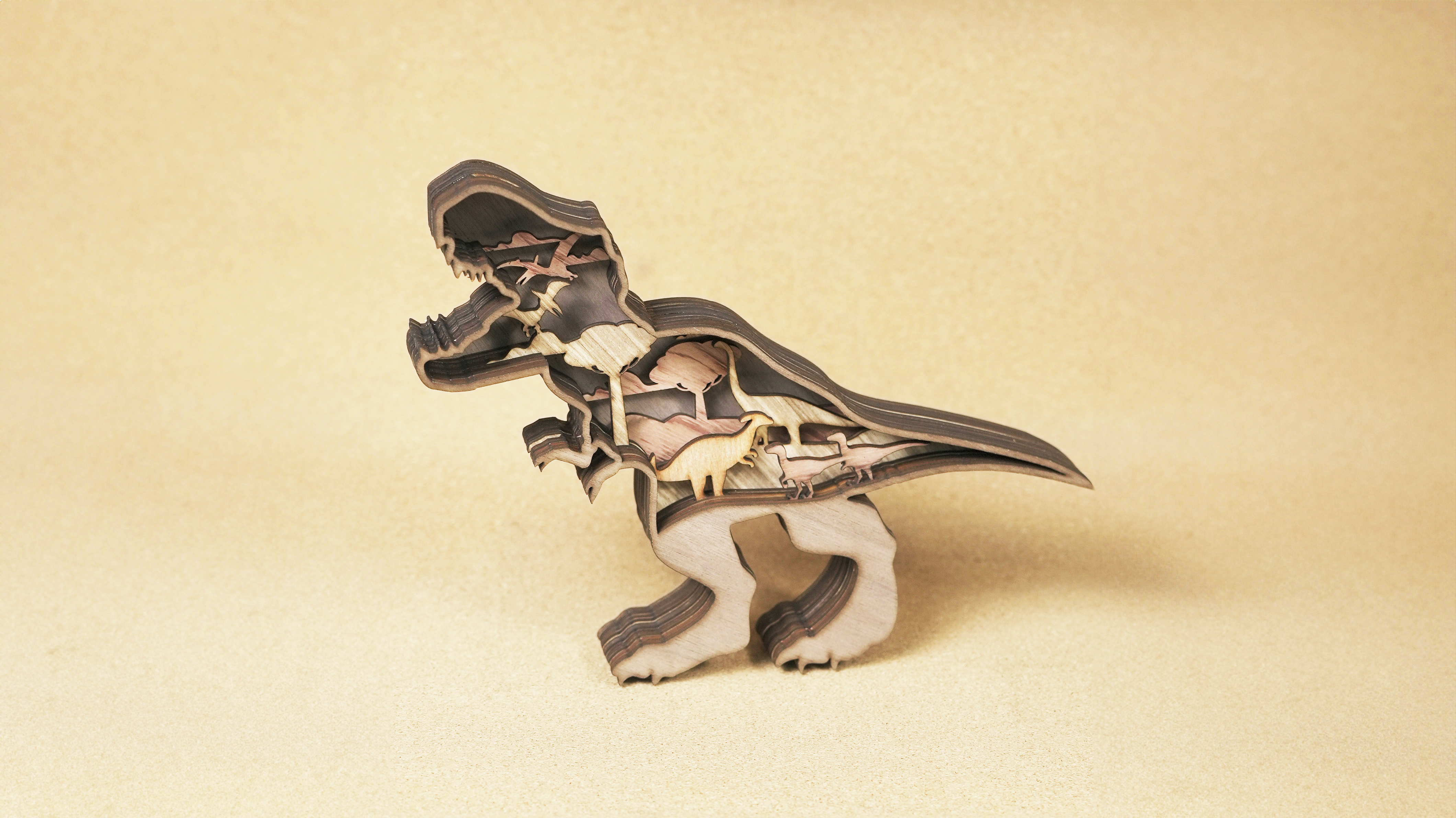 Laser Cut Multi-Layered Wooden Dinosaur Craft