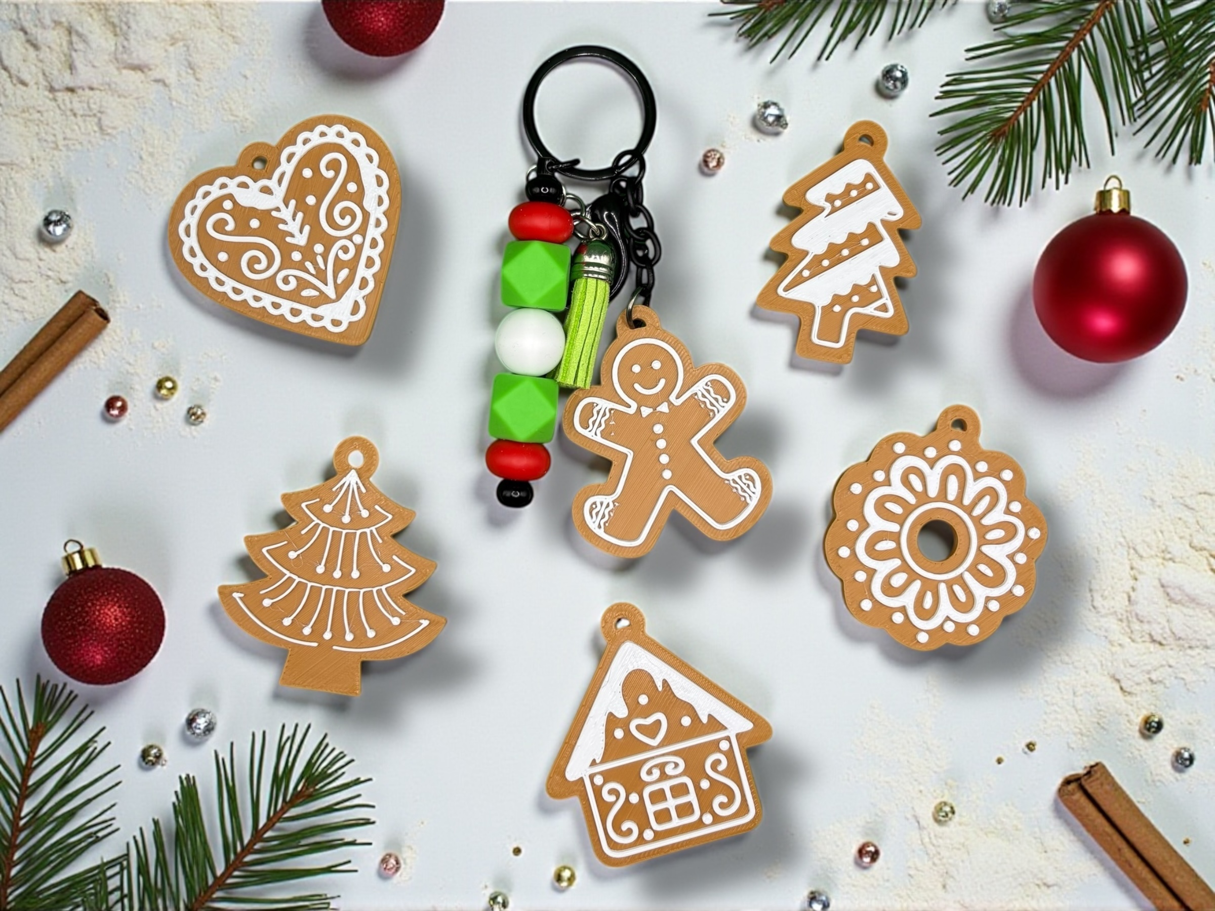 Gingerbread Frost Christmas Keychain Set - 20 Designs