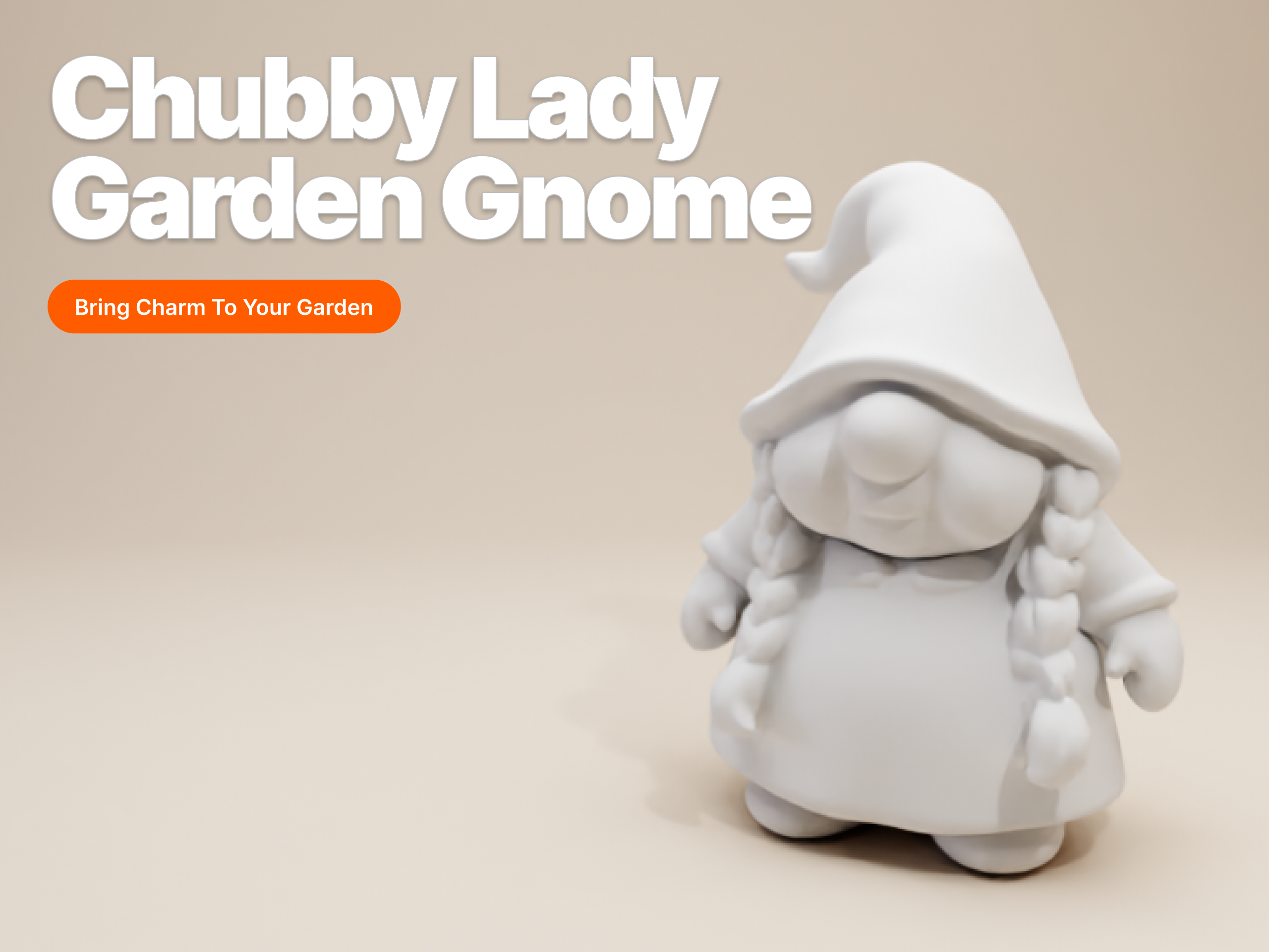 Chubby Elderly Lady Garden Gnome – Whimsical & Minimalist Figurine